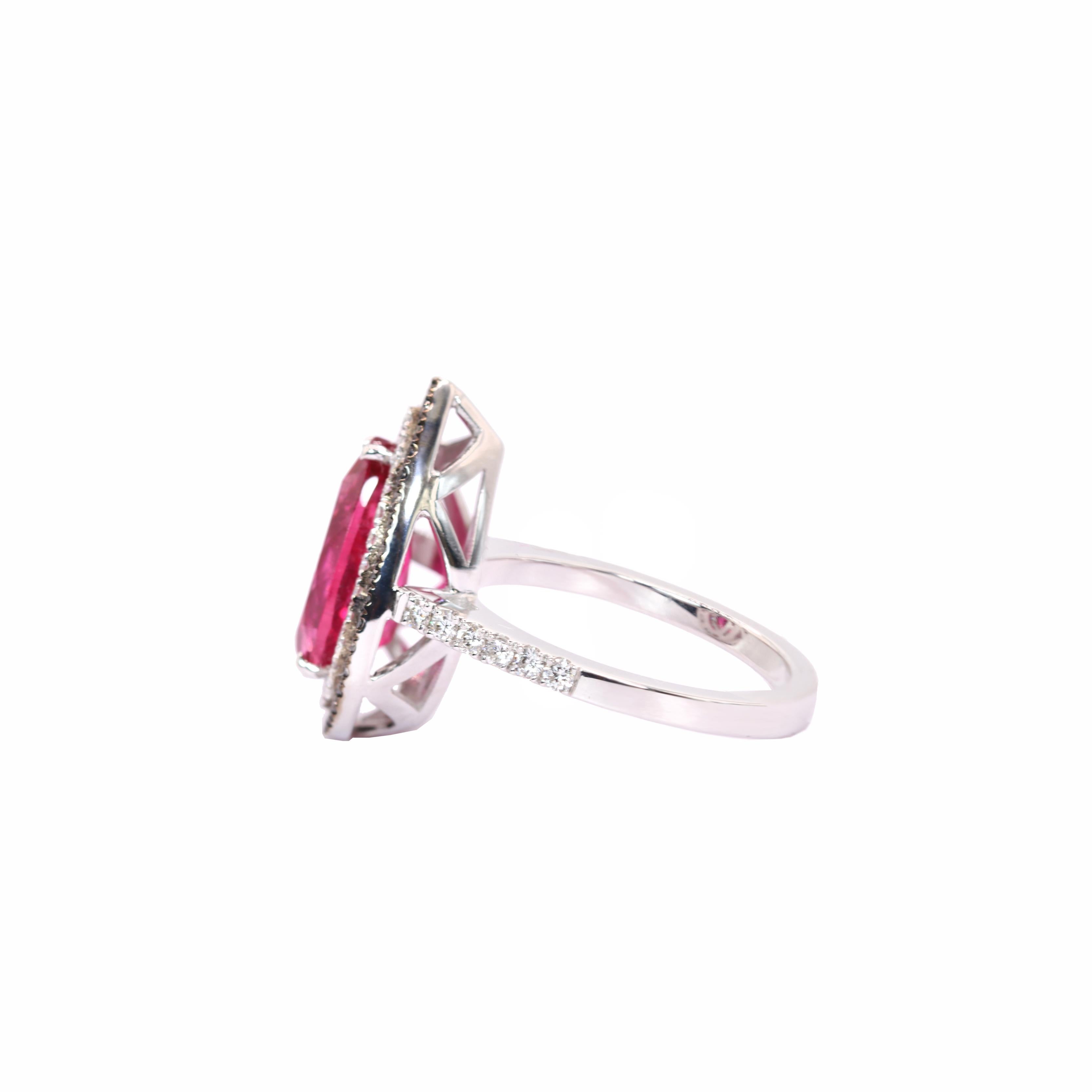Contemporary Georgios Collections 18 Karat White Gold Pear Rubelite Ring with Black Diamonds For Sale