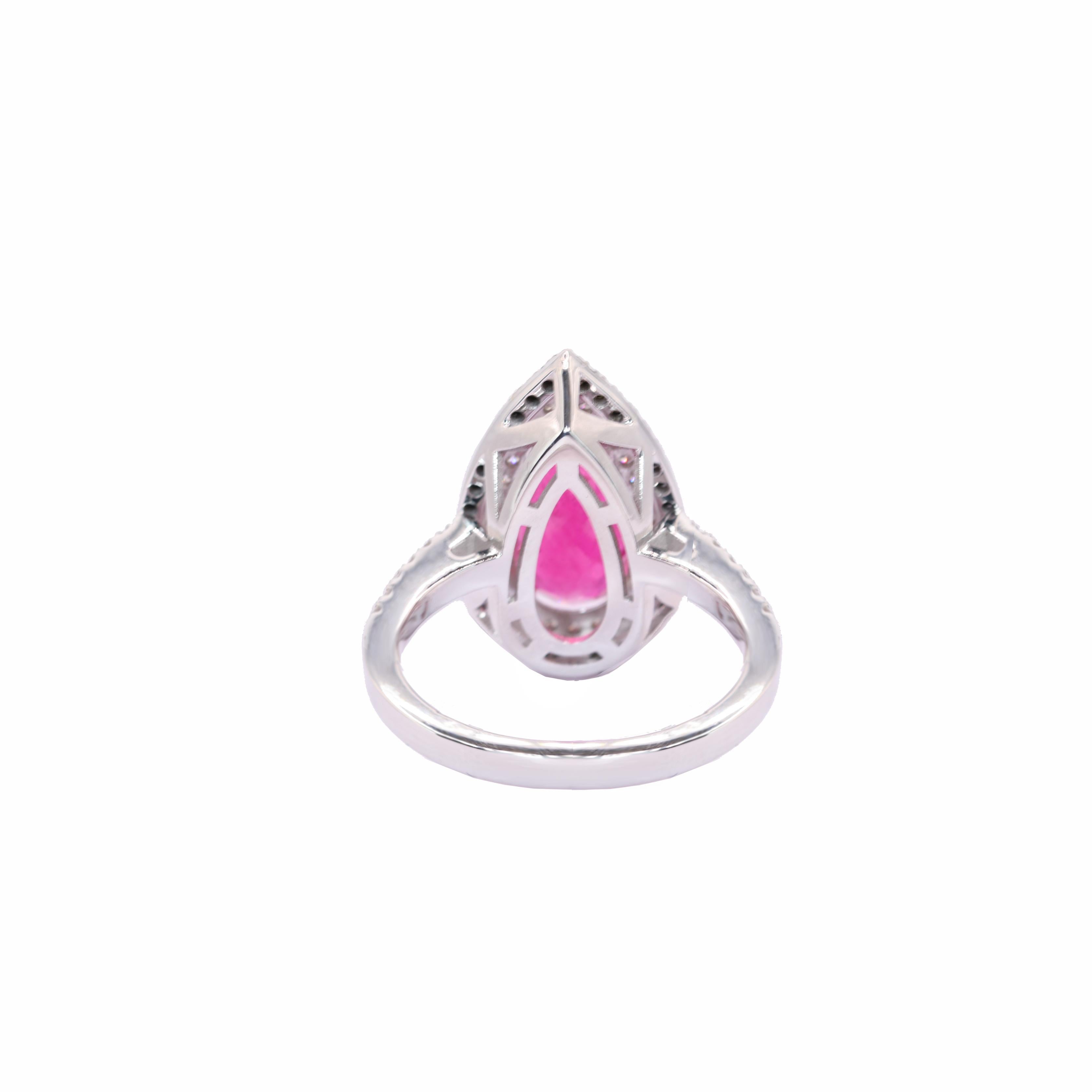 Pear Cut Georgios Collections 18 Karat White Gold Pear Rubelite Ring with Black Diamonds For Sale