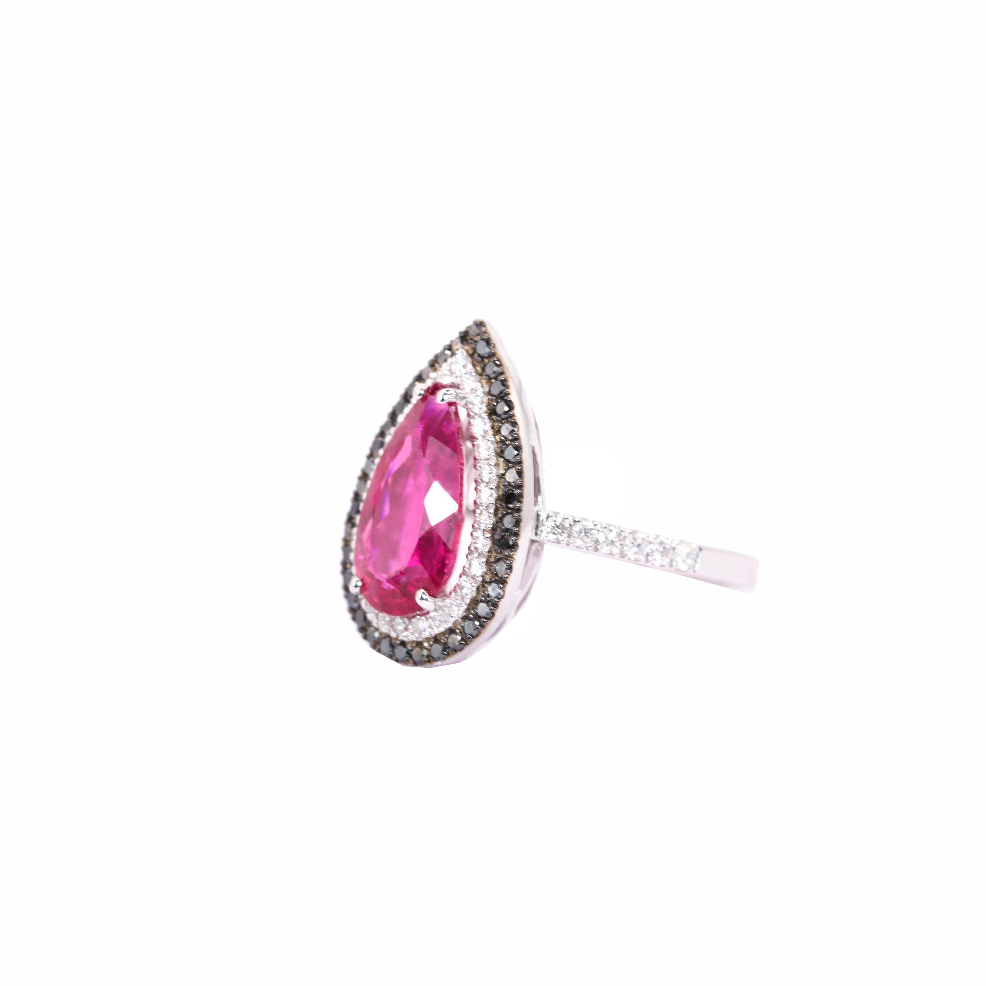 Georgios Collections 18 Karat White Gold Pear Rubelite Ring with Black Diamonds In New Condition For Sale In Astoria, NY