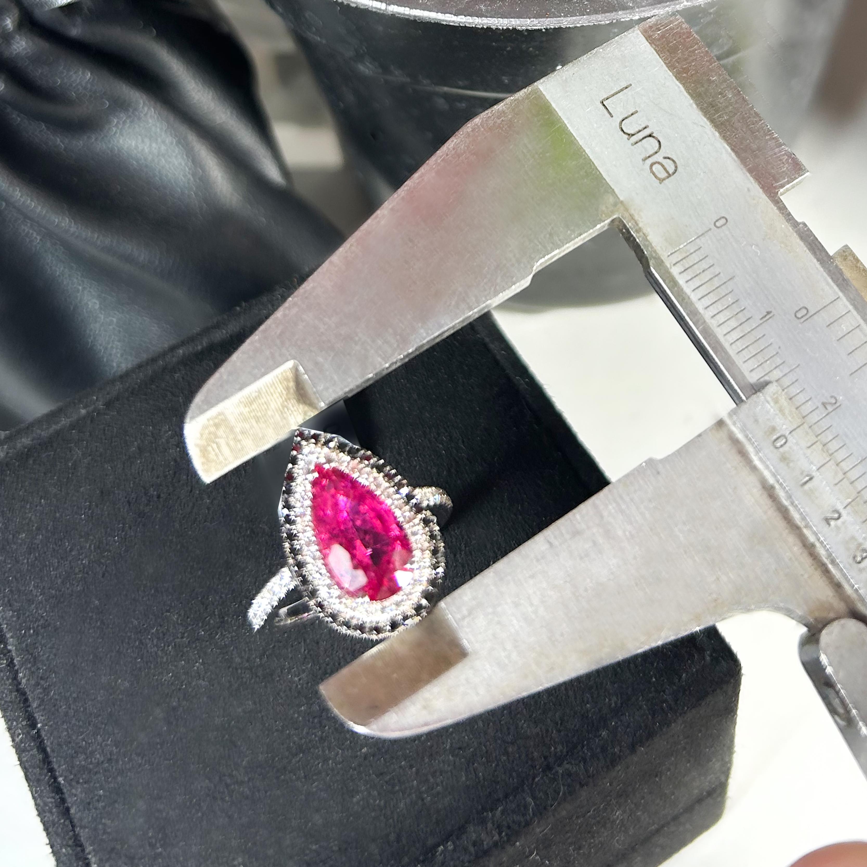 Georgios Collections 18 Karat White Gold Pear Rubelite Ring with Black Diamonds For Sale 2