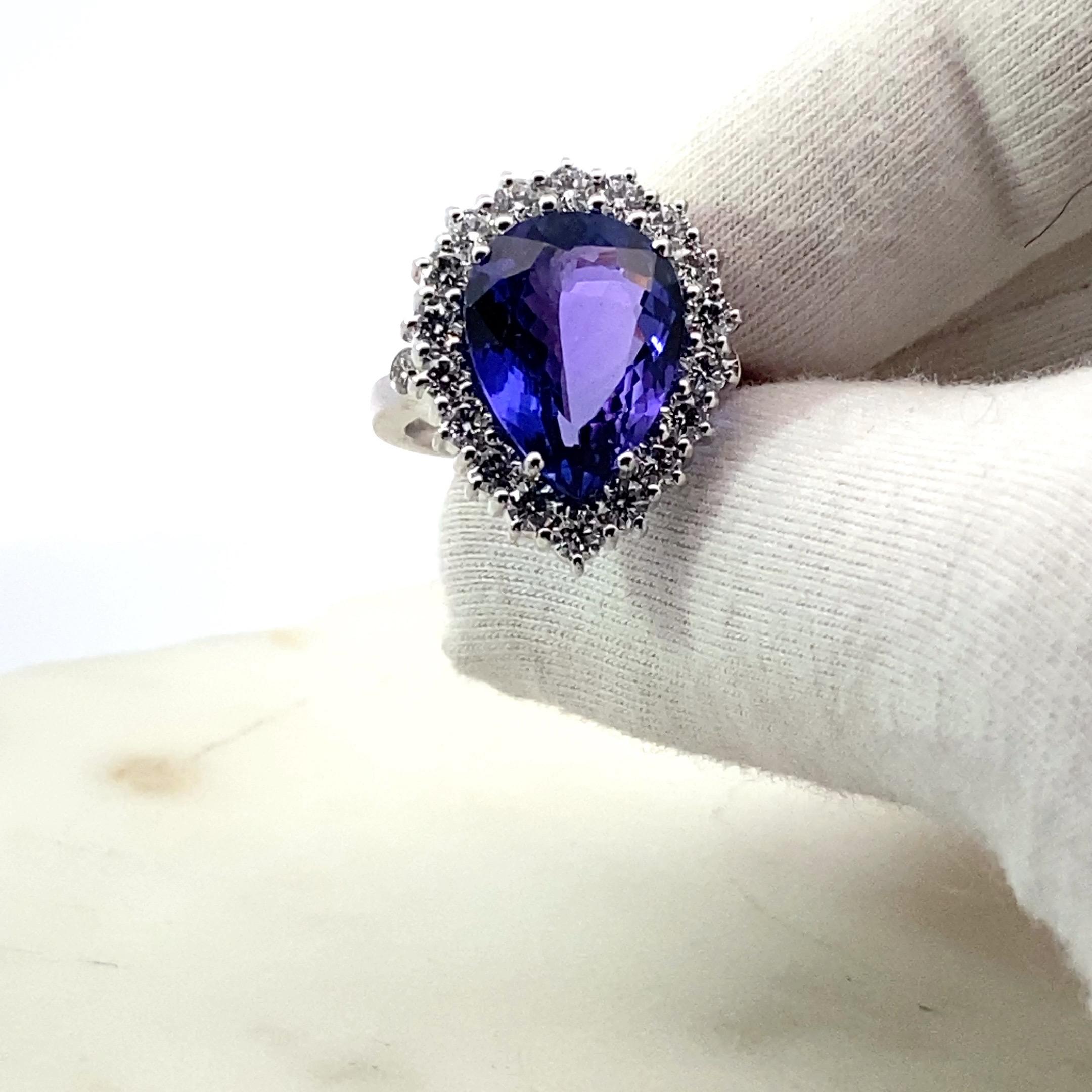 Georgios Collections 18 Karat White Gold Pear Shape Tanzanite and Diamond Ring For Sale 11