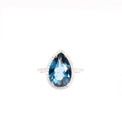 Georgios Collections 18 Karat White Gold Pear Blue Topaz Ring with Diamonds