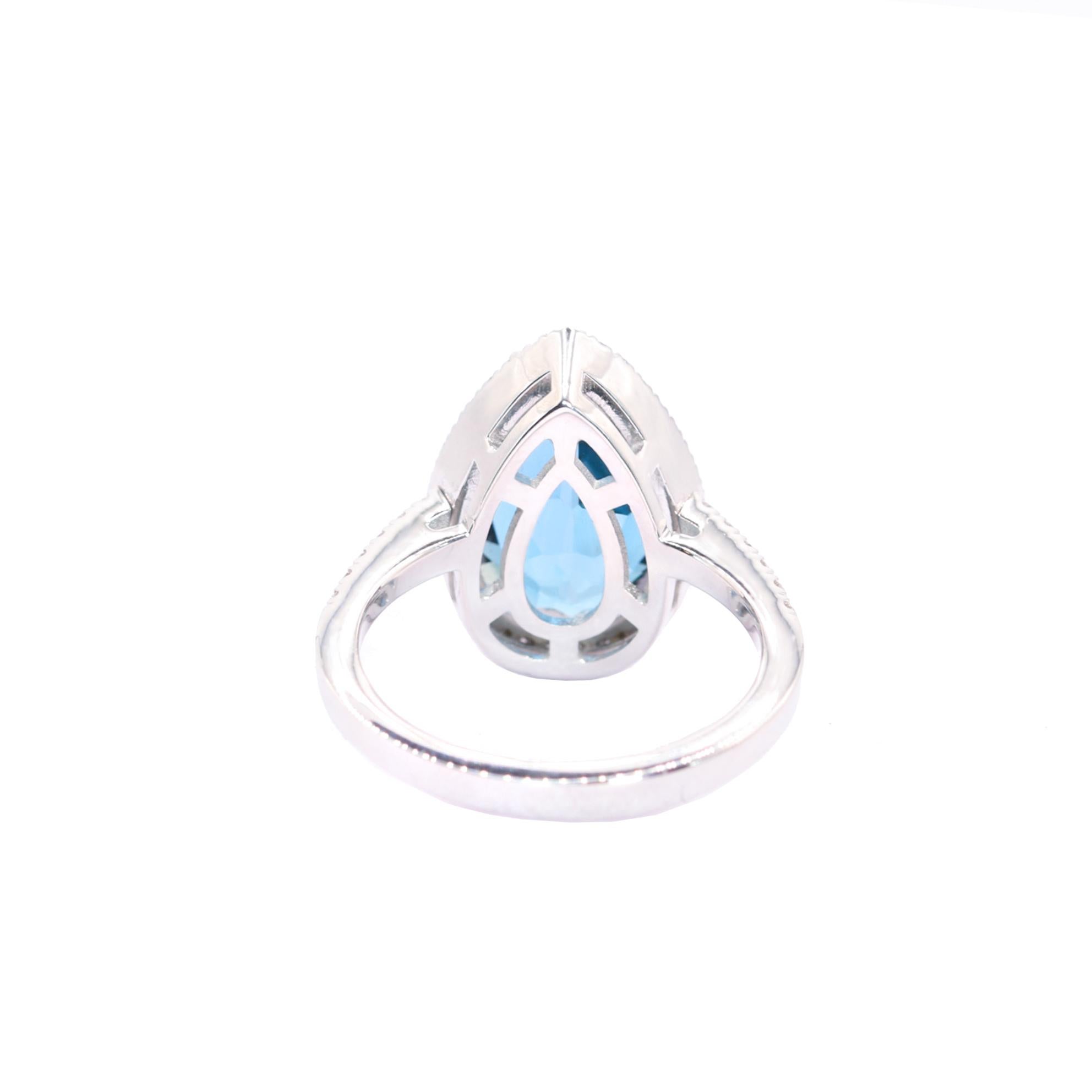 Pear Cut Georgios Collections 18 Karat White Gold Pear Blue Topaz Ring with Diamonds For Sale