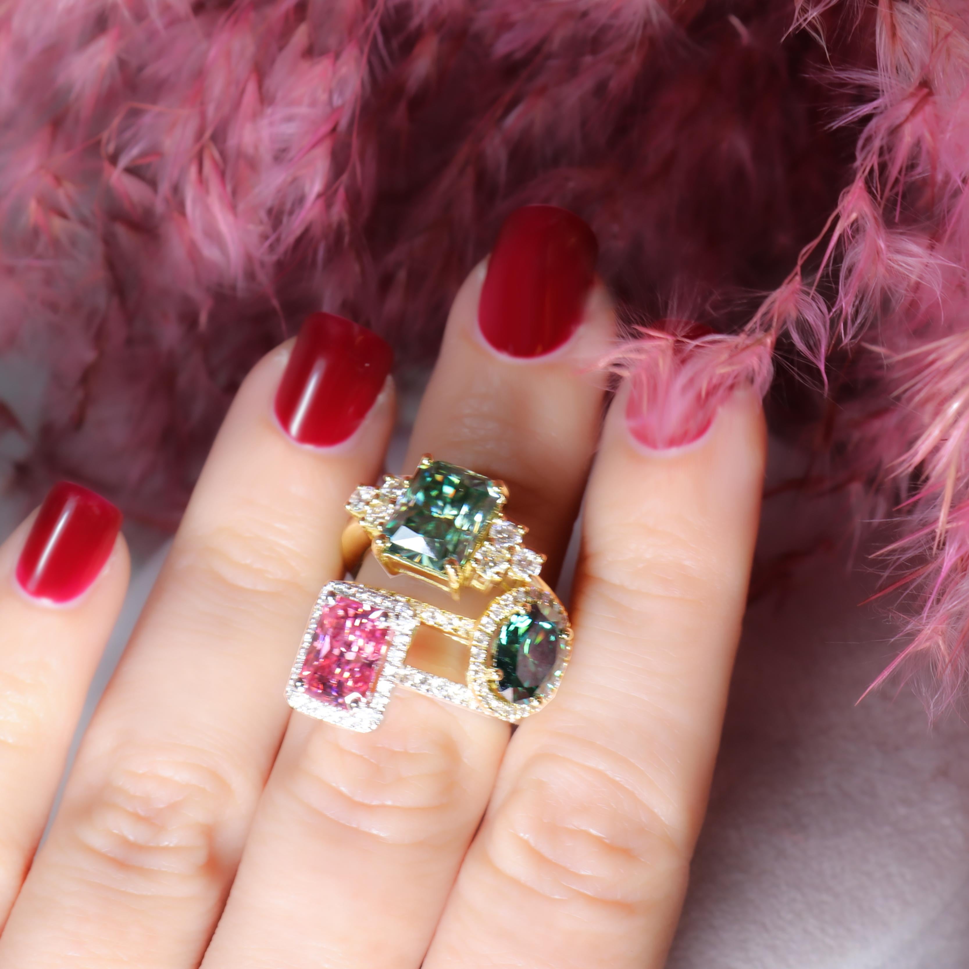 Georgios Collections, bague en or blanc 18 carats avec Moissanite rose et diamants en vente 6
