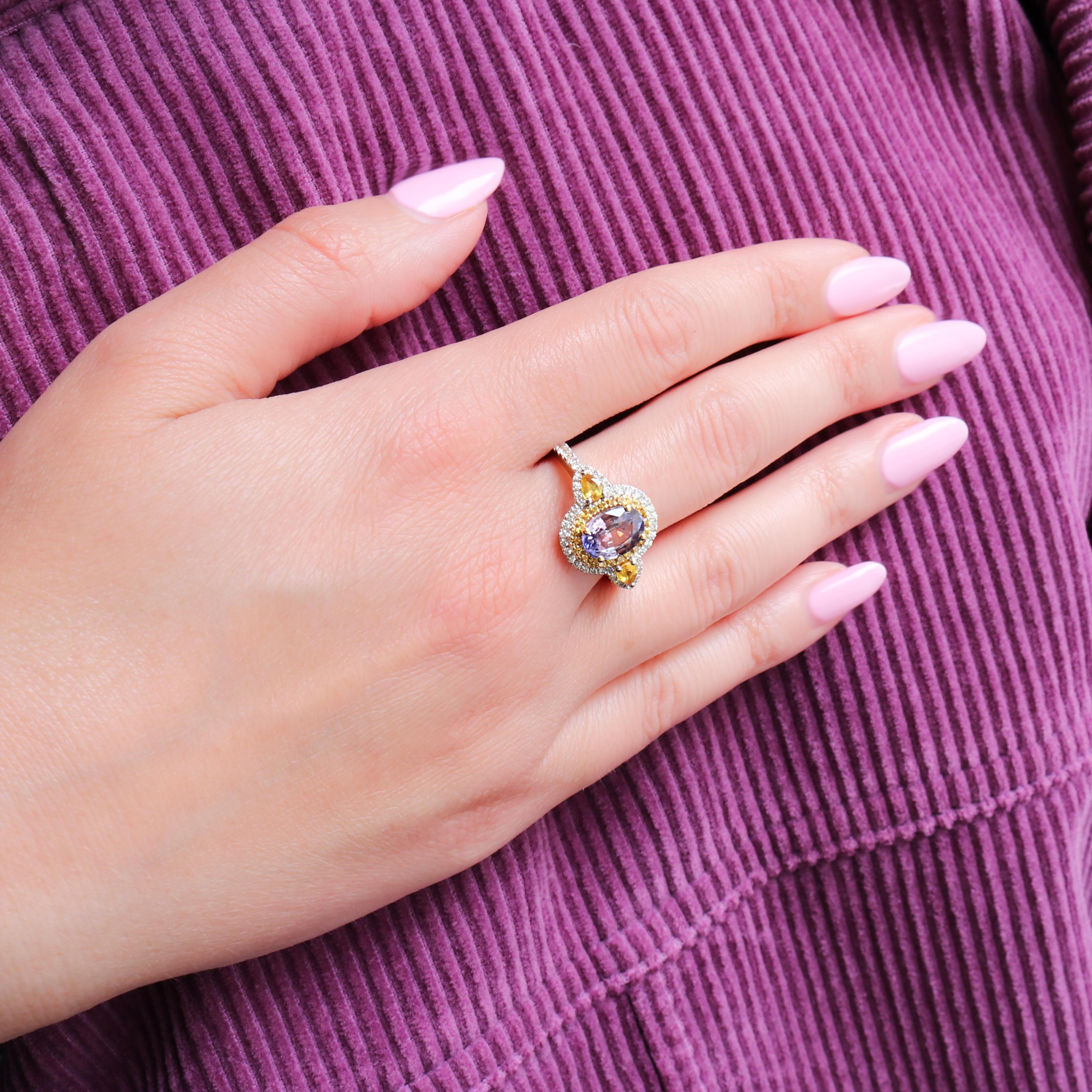 Georgios Collections 18 Karat White Gold Purple and Yellow Sapphire Ring For Sale 4