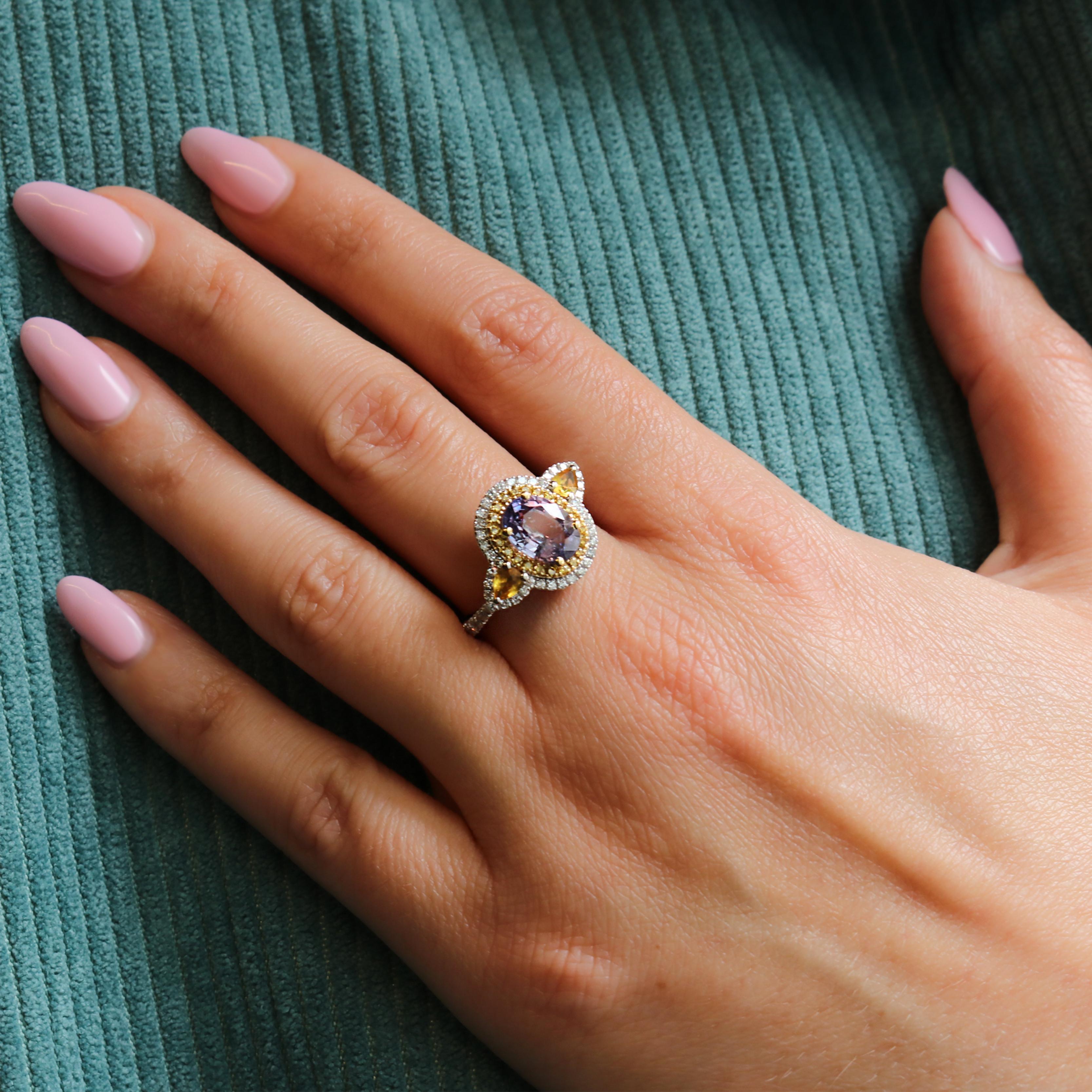 Georgios Collections 18 Karat White Gold Purple and Yellow Sapphire Ring For Sale 5