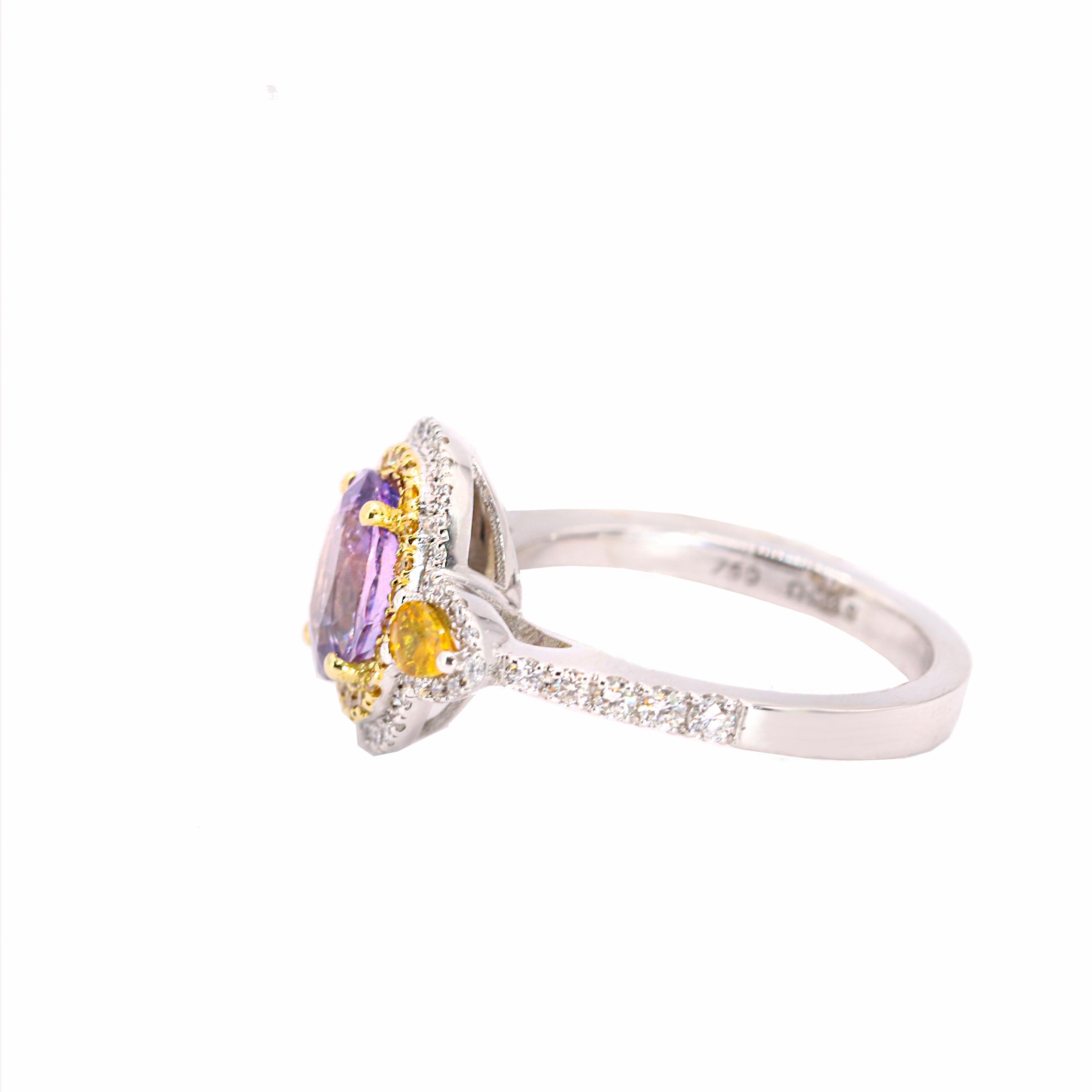 Contemporary Georgios Collections 18 Karat White Gold Purple and Yellow Sapphire Ring For Sale