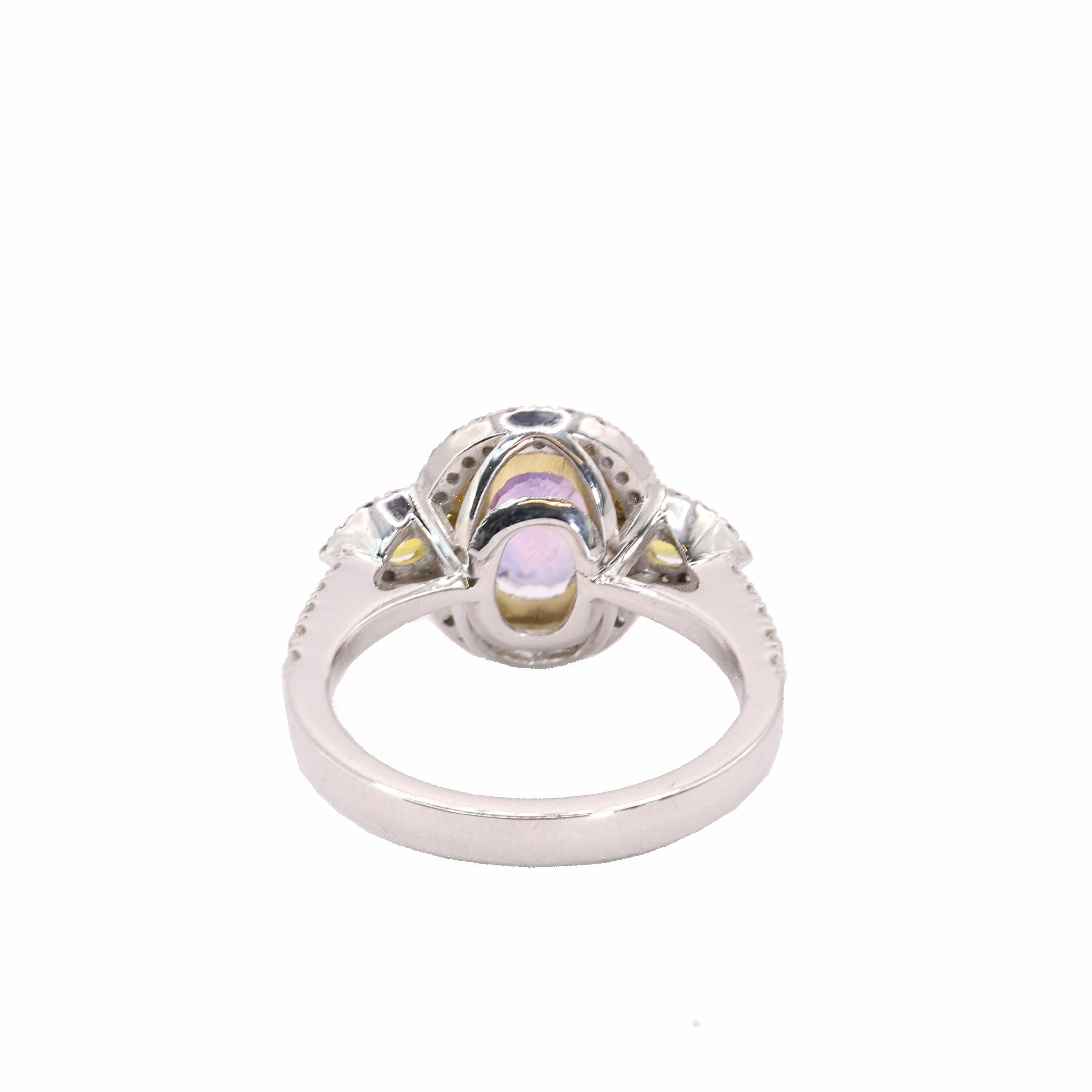 Oval Cut Georgios Collections 18 Karat White Gold Purple and Yellow Sapphire Ring For Sale