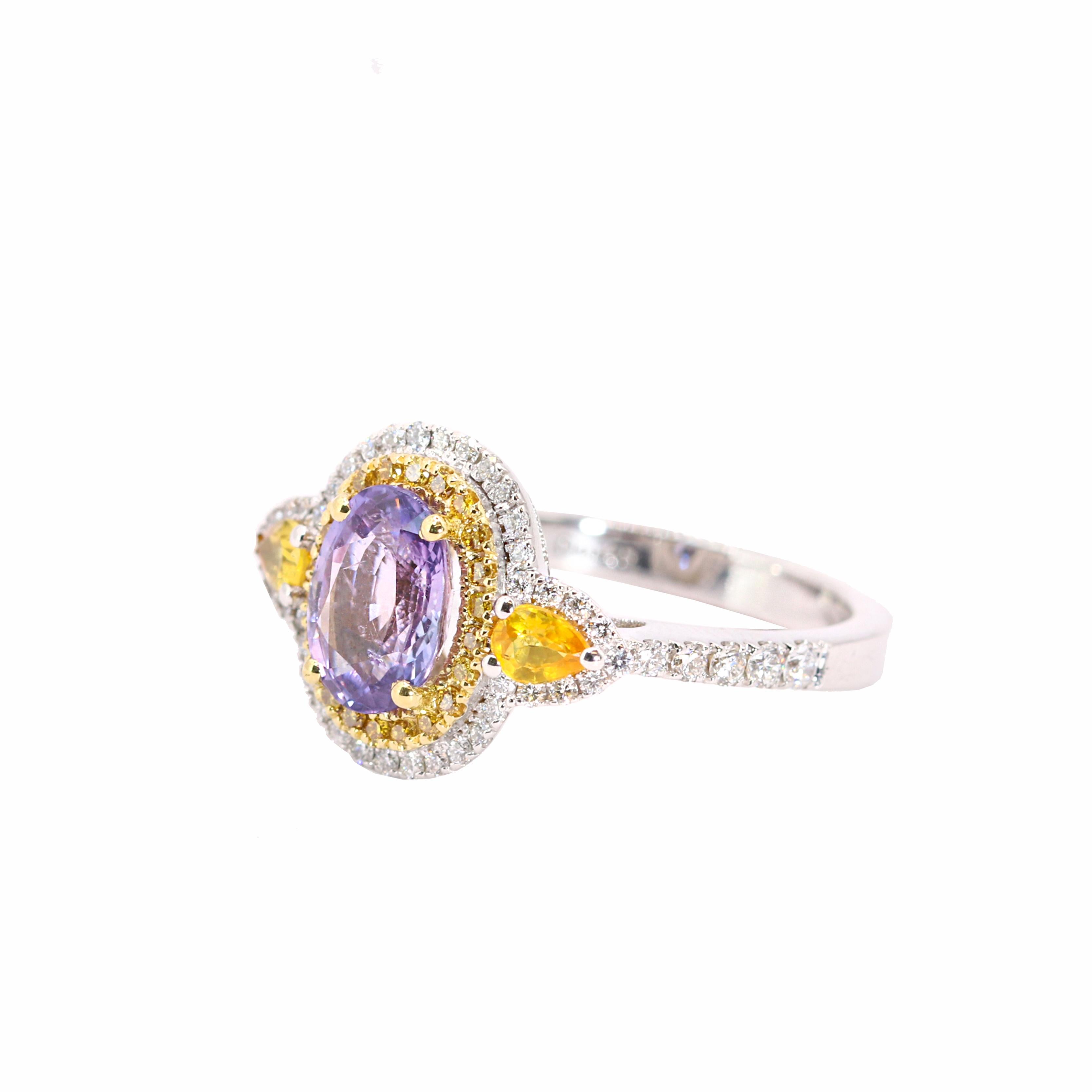 Georgios Collections 18 Karat White Gold Purple and Yellow Sapphire Ring In New Condition For Sale In Astoria, NY