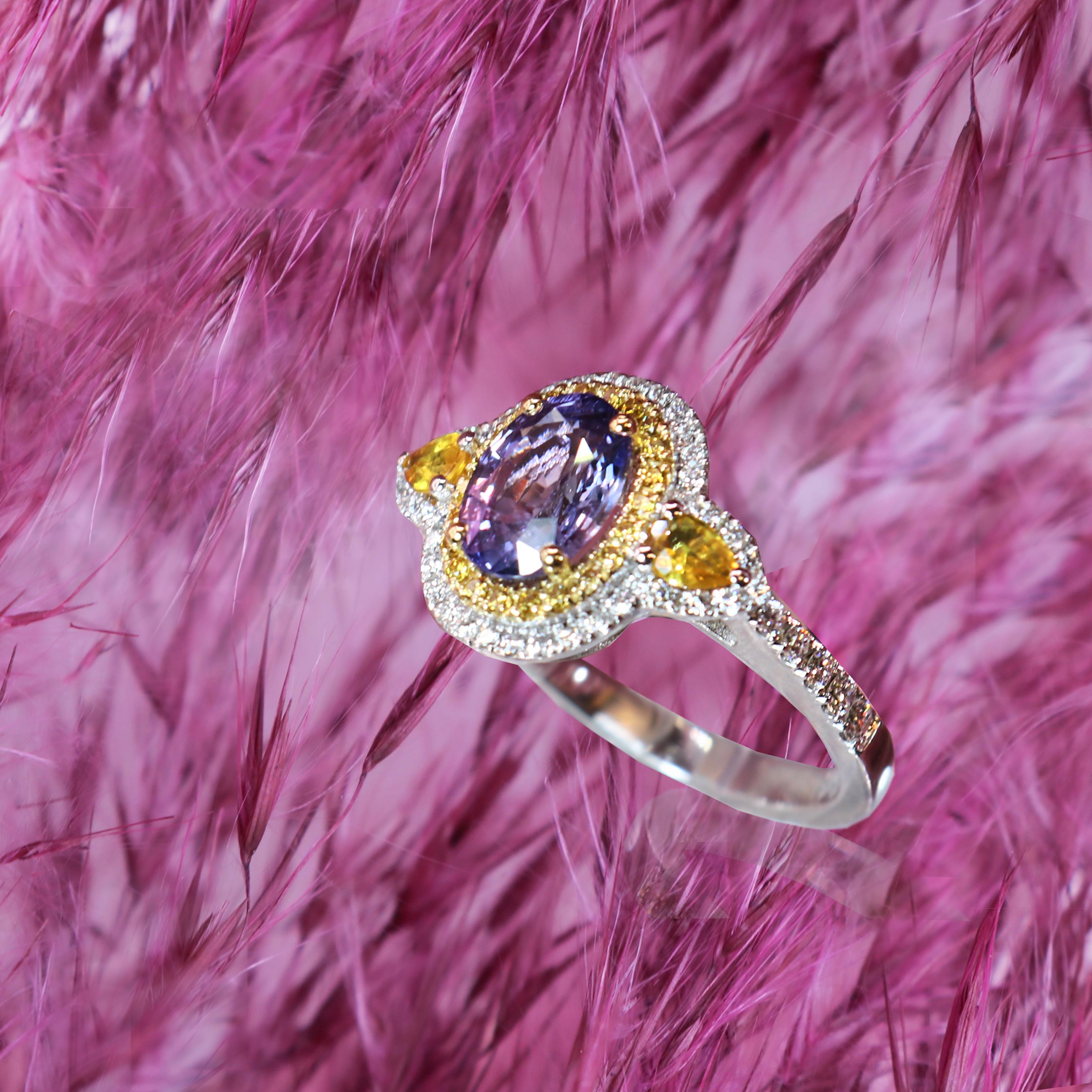 Georgios Collections 18 Karat White Gold Purple and Yellow Sapphire Ring For Sale 1