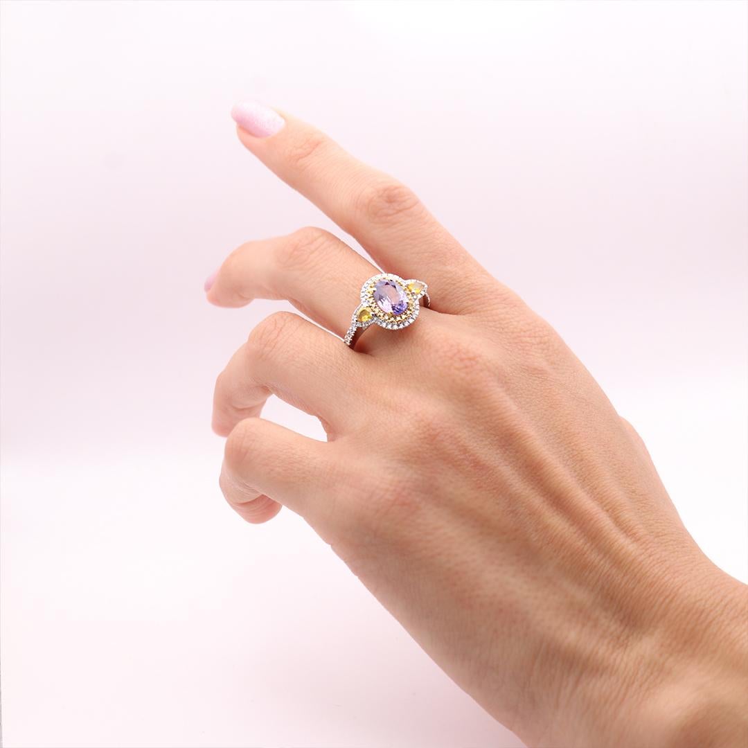 Georgios Collections 18 Karat White Gold Purple and Yellow Sapphire Ring For Sale 2