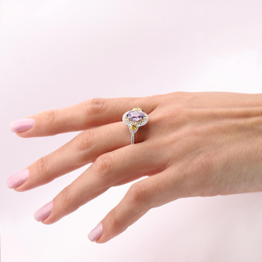 Georgios Collections 18 Karat White Gold Purple and Yellow Sapphire Ring For Sale 3