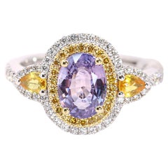 Anello con zaffiro giallo e viola in oro bianco 18 carati Georgios Collections