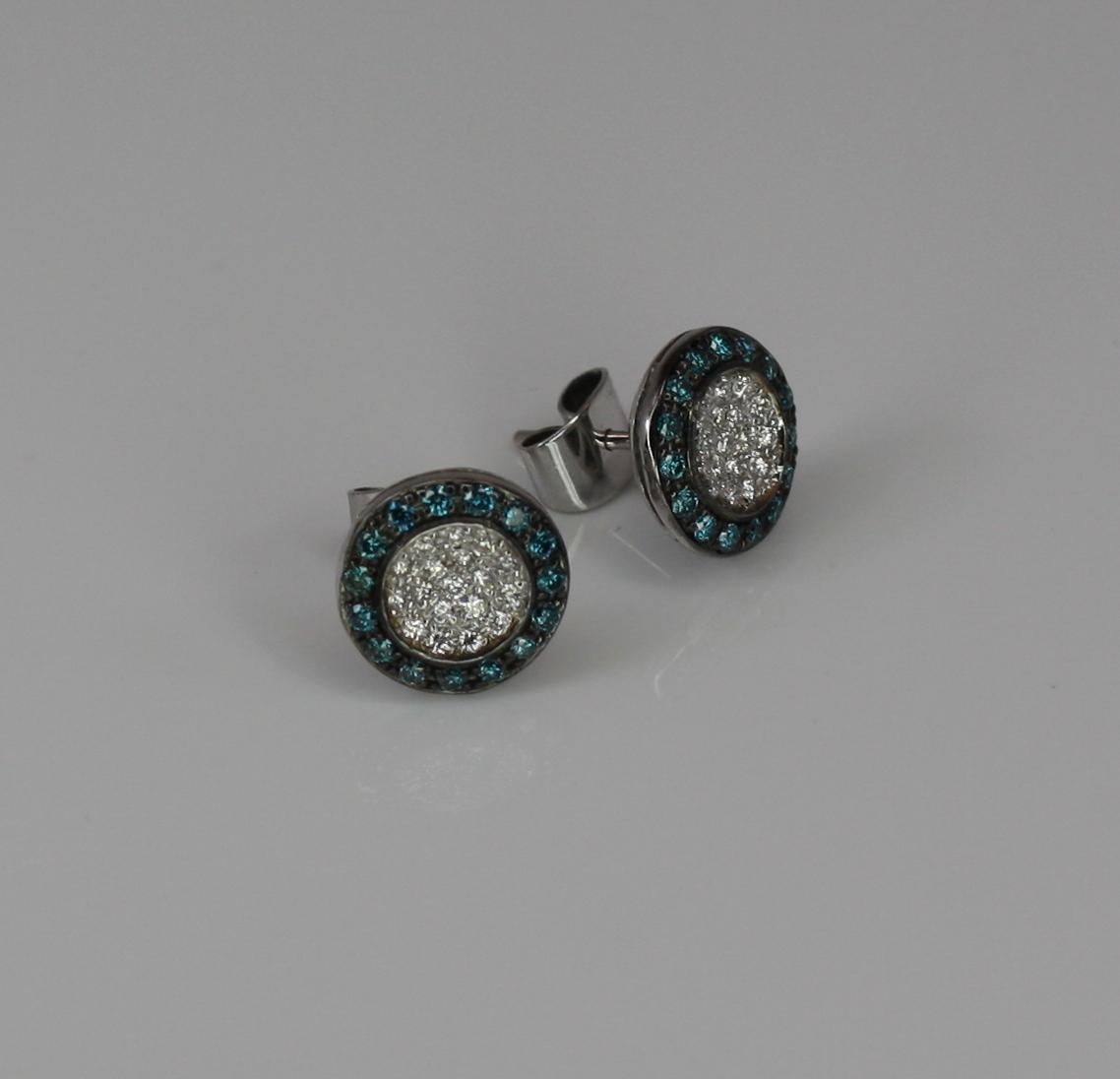 Georgios Collections 18 Karat White Gold Blue And White Diamond Stud Earrings In New Condition For Sale In Astoria, NY