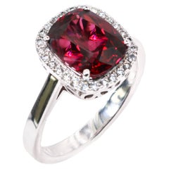 Georgios Collections Bague en or blanc 18 carats rhodolite avec lunette en diamants