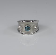 Georgios Collections 18 Karat White Gold Wide Ring with Blue and White Diamonds