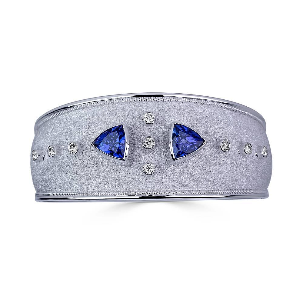 Women's Georgios Collections 18 Karat White Gold Ring with Tanzanites and Diamonds