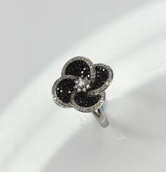 Georgios Collections 18 Karat White Gold Ring with White and Black Diamond