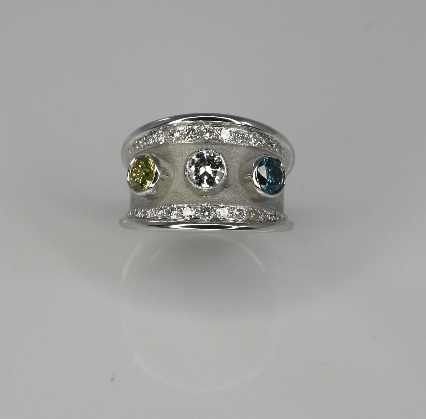 Georgios Collections 18 Karat White Gold Ring with Yellow Blue White Diamond In New Condition For Sale In Astoria, NY