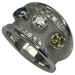 Georgios Collections 18 Karat White Gold Ring with Yellow Blue White Diamond