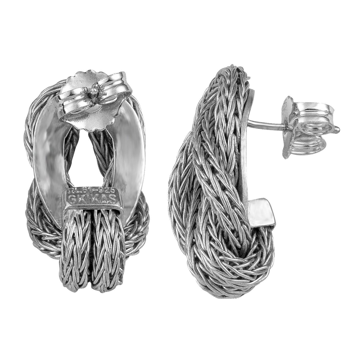 Byzantine Georgios Collections 18 Karat White Gold Rope Earrings with Hercules Knot For Sale
