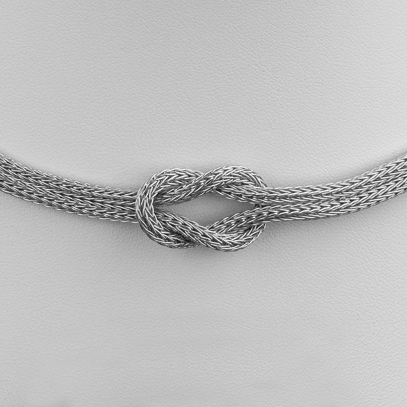 Simple yet striking S.Georgios designer rope necklace with Hercules Knot from 18 Karat white gold all handmade in Greece, knitted in our workshop. The Hercules knot is a symbol of strength, healing and protection and marriage (tying the knot). Each