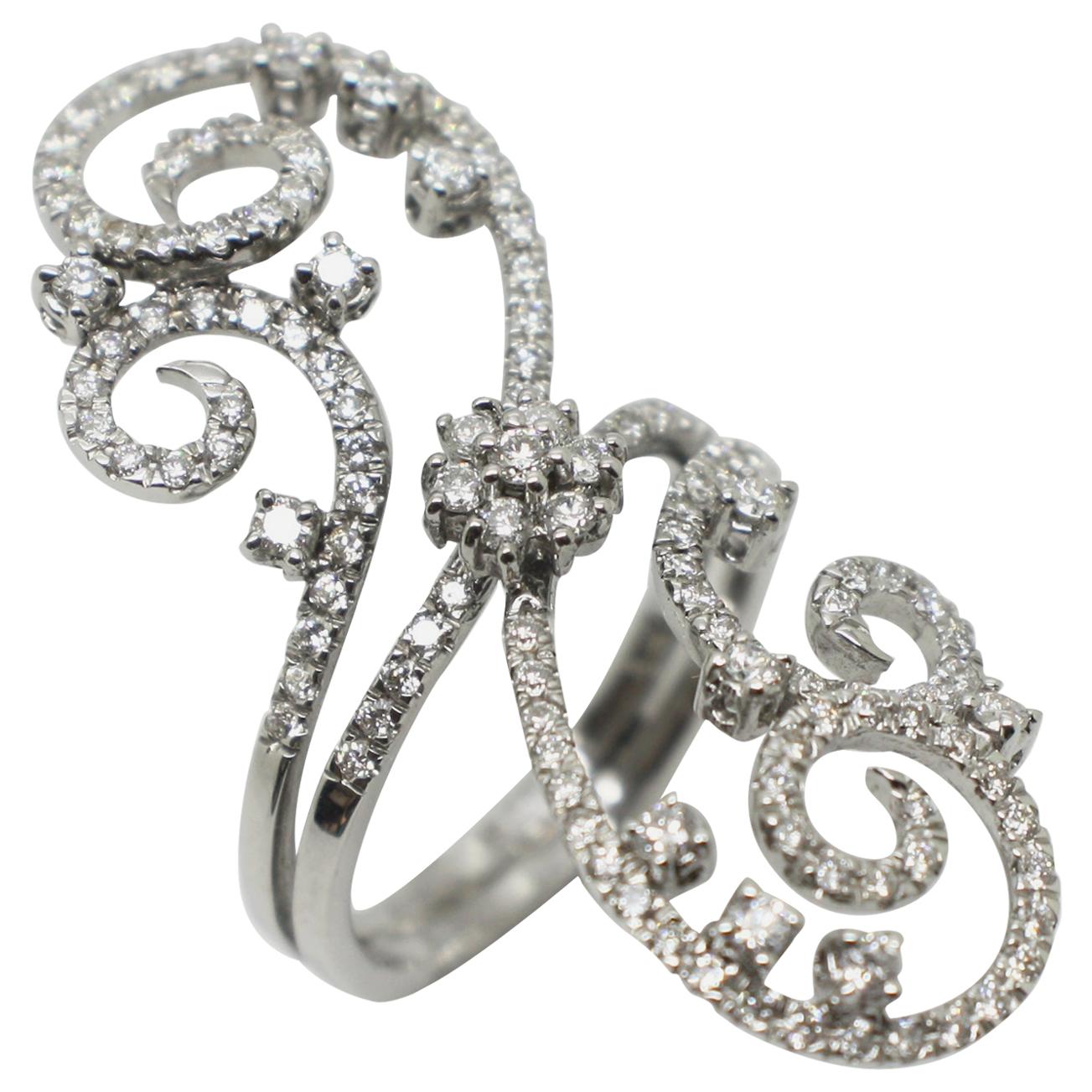 Georgios Collections Bague spirale en or blanc 18 carats avec diamants blancs taille ronde en vente