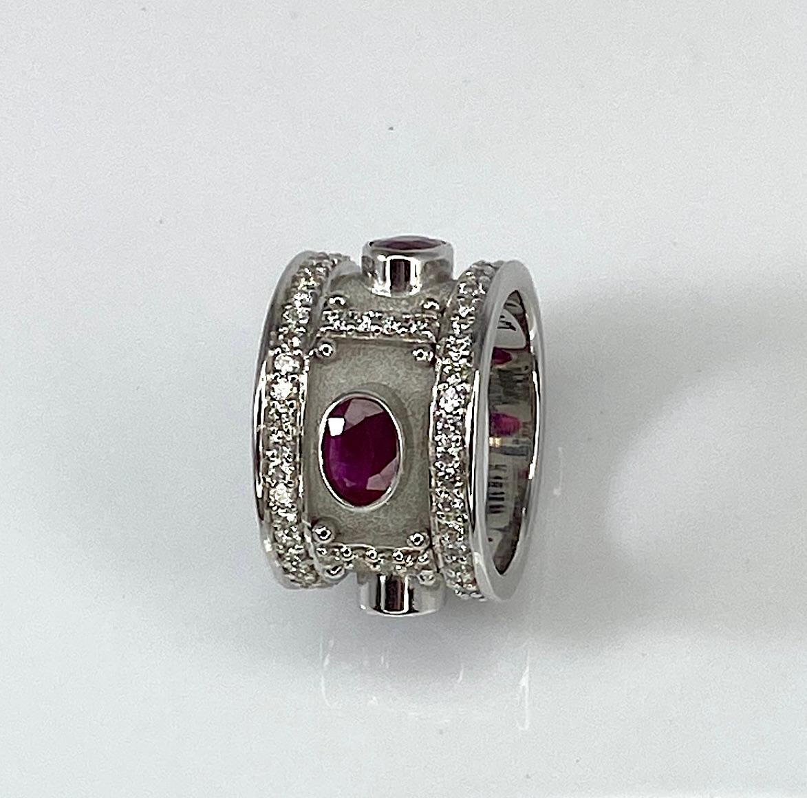 Georgios Collections 18 Karat White Gold Ruby and Diamond Wide Band Ring For Sale 6