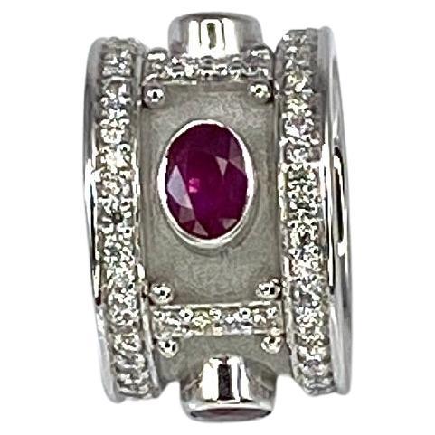 Oval Cut Georgios Collections 18 Karat White Gold Ruby and Diamond Wide Band Ring For Sale
