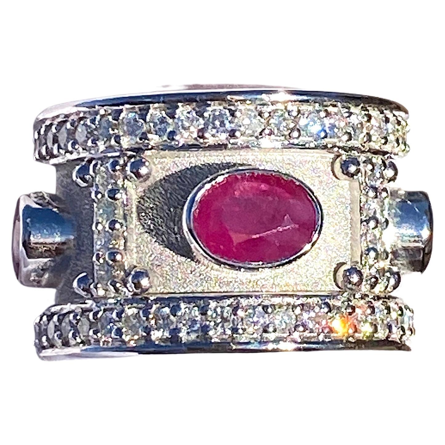 Georgios Collections 18 Karat White Gold Ruby and Diamond Wide Band Ring In New Condition For Sale In Astoria, NY