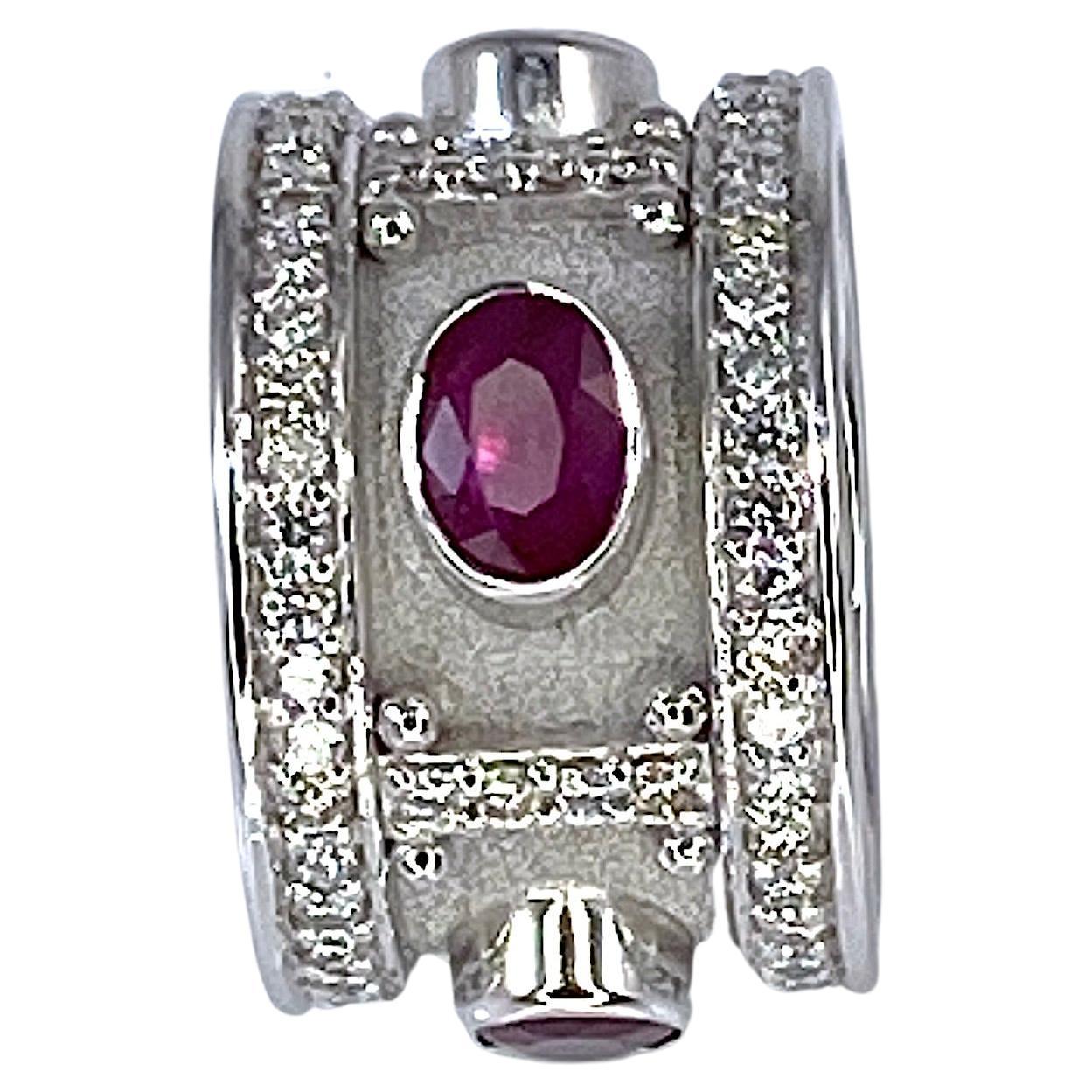 Georgios Collections 18 Karat White Gold Ruby and Diamond Wide Band Ring For Sale 1