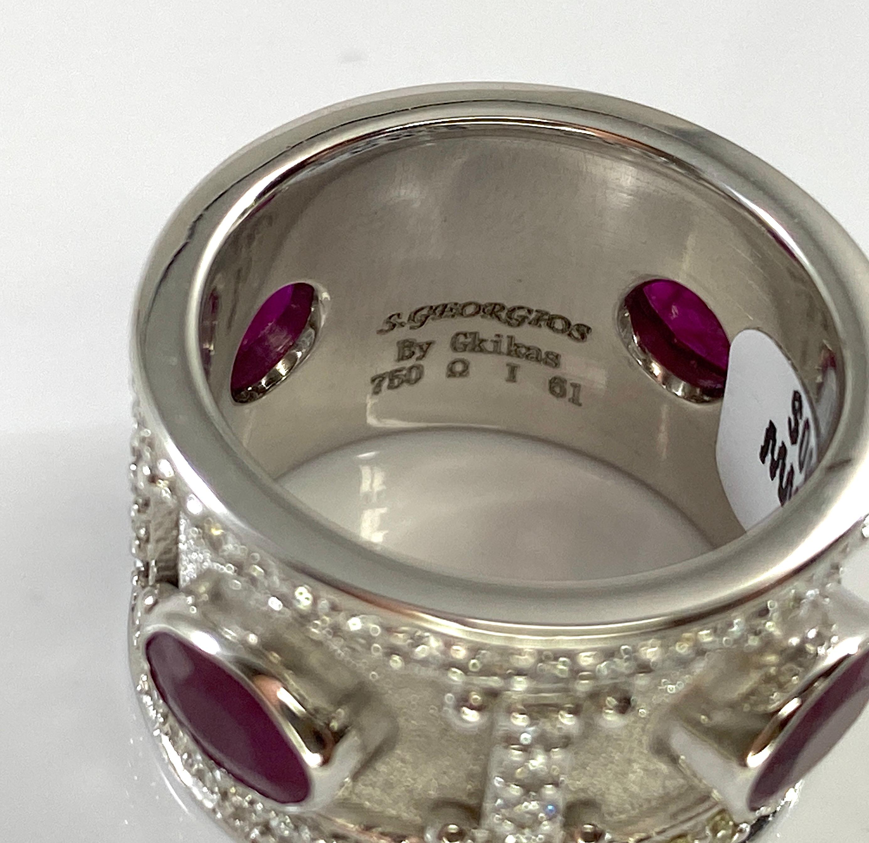 Georgios Collections 18 Karat White Gold Ruby and Diamond Wide Band Ring For Sale 2