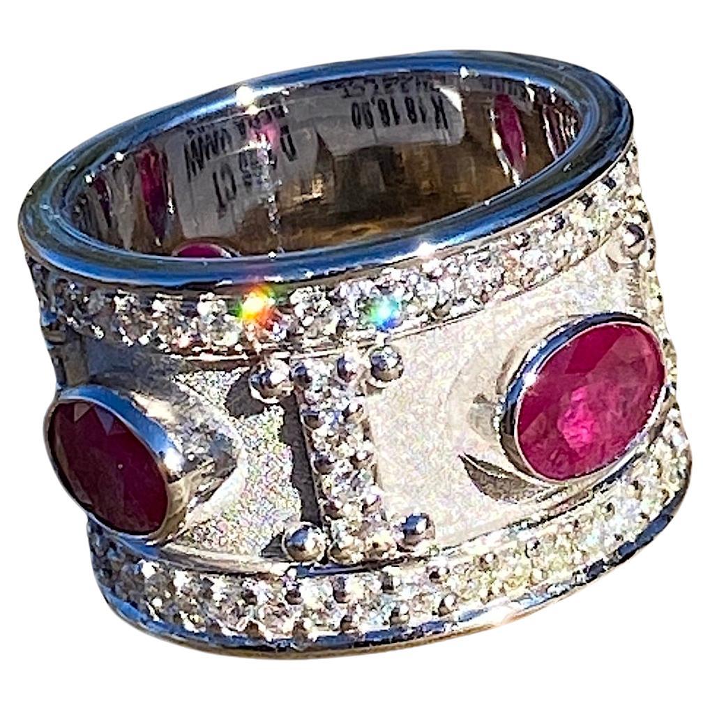 Georgios Kollektionen breiter Ring aus 18 Karat Weißgold mit Rubin und Diamant im Angebot