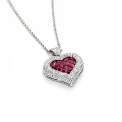 Georgios Collections 18 Karat White Gold Ruby Heart and Diamond Pendant Necklace