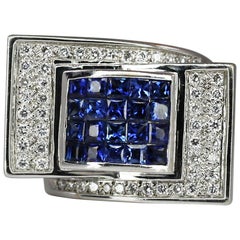 Anello geometrico con zaffiro e diamante in oro bianco 18 carati Georgios Collections