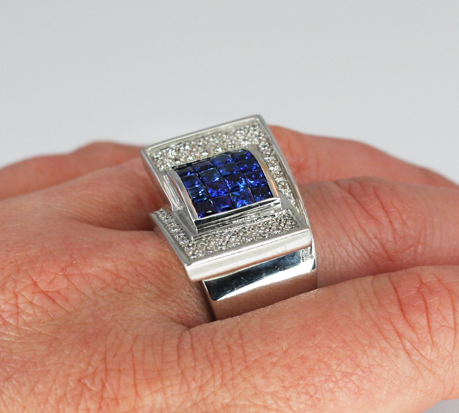 Georgios Collections 18 Karat White Gold Sapphire Diamond Geometric Band Ring For Sale 6