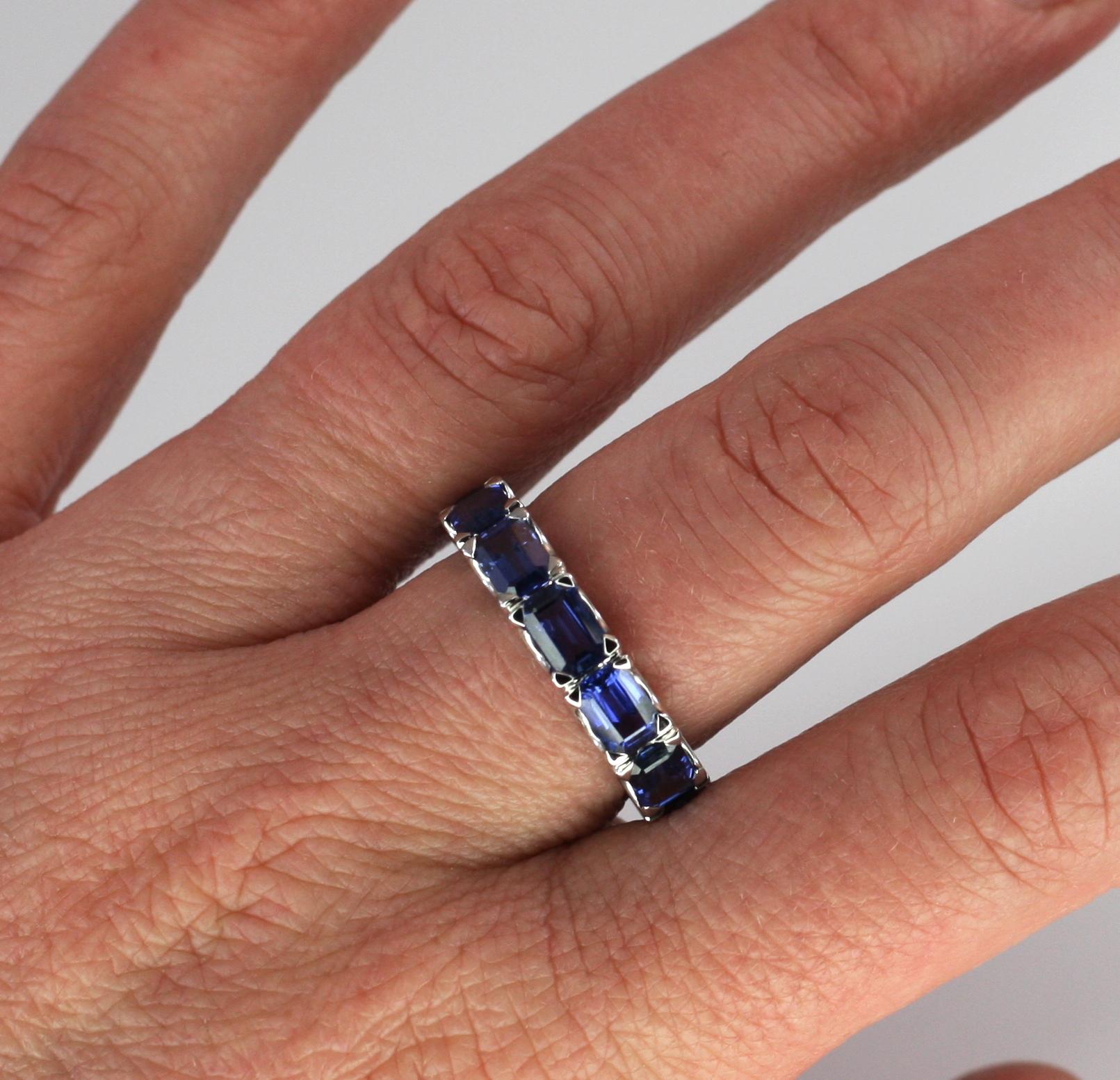Georgios Collections 18 Karat White Gold Eternity Blue Sapphire Tennis Band Ring For Sale 4