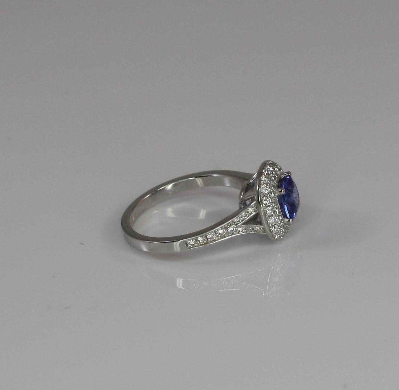Contemporary Georgios Collections 18 Karat White Gold Tanzanite and Diamond Rosette Band Ring For Sale