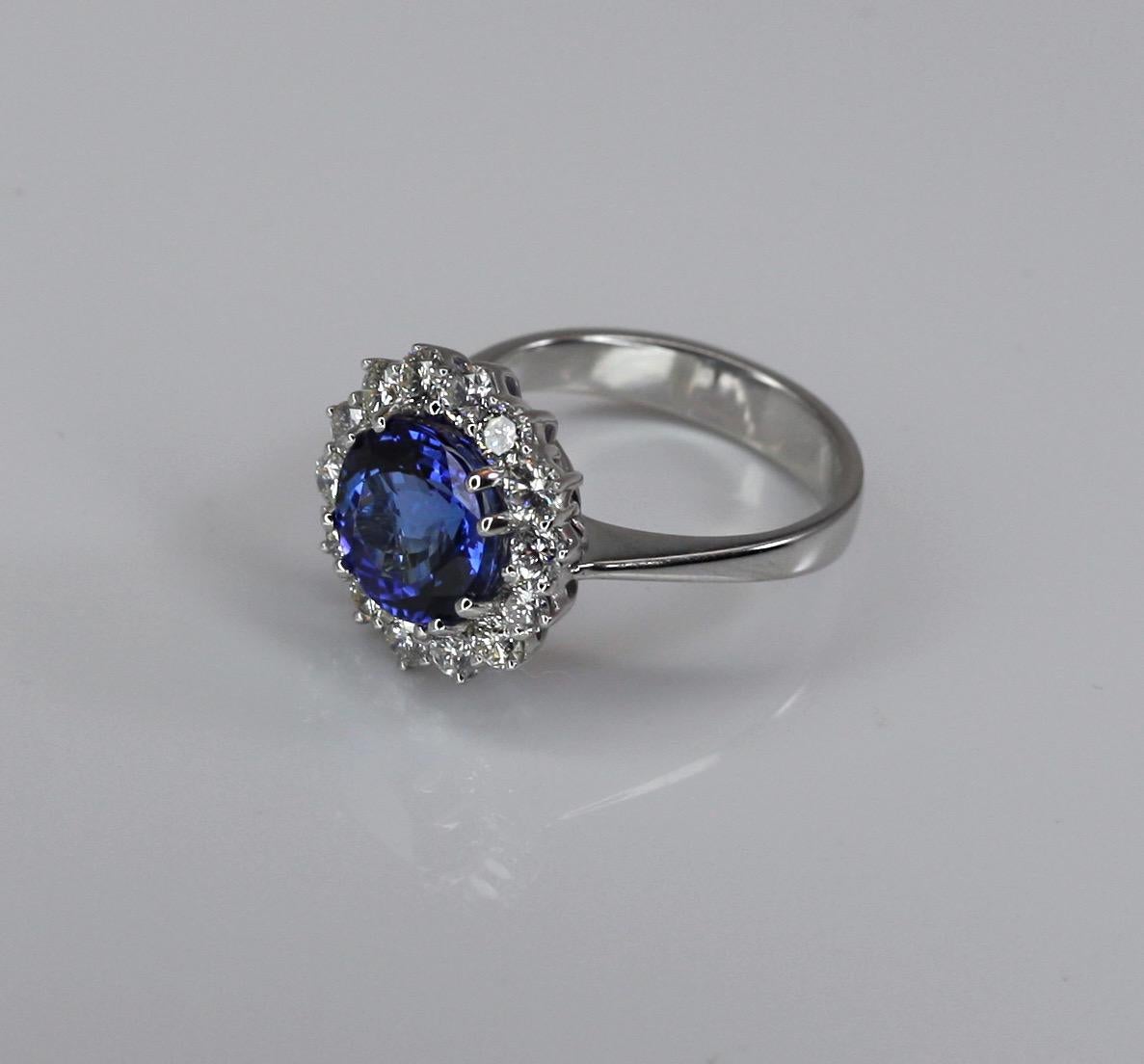 Georgios Collections 18 Karat White Gold Tanzanite and Diamond Rosette Ring In New Condition For Sale In Astoria, NY