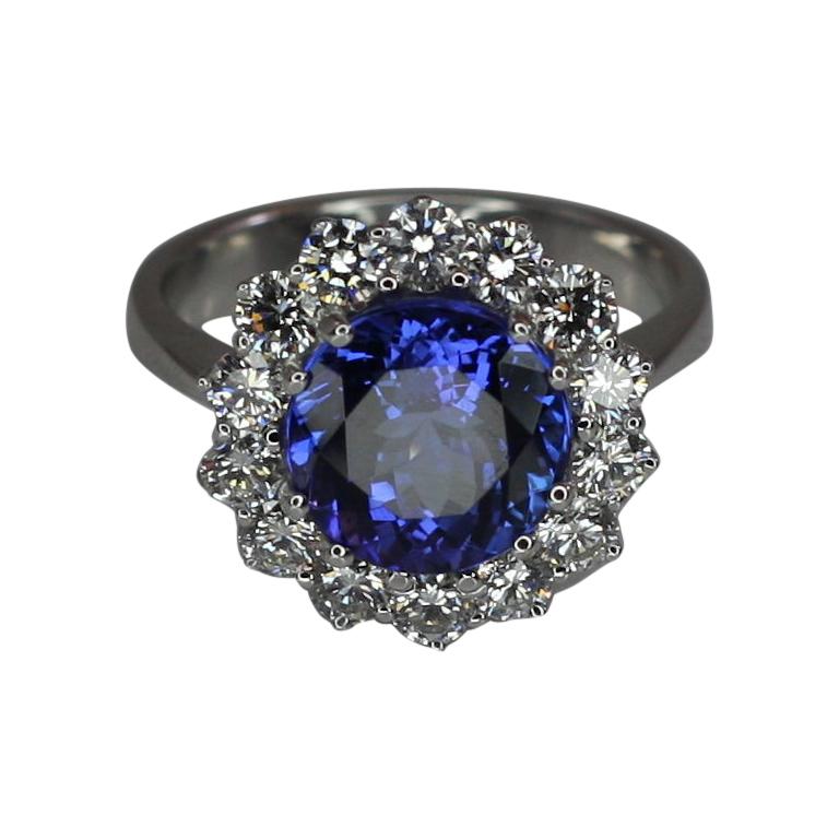 Georgios Collections 18 Karat White Gold Tanzanite and Diamond Rosette Ring For Sale