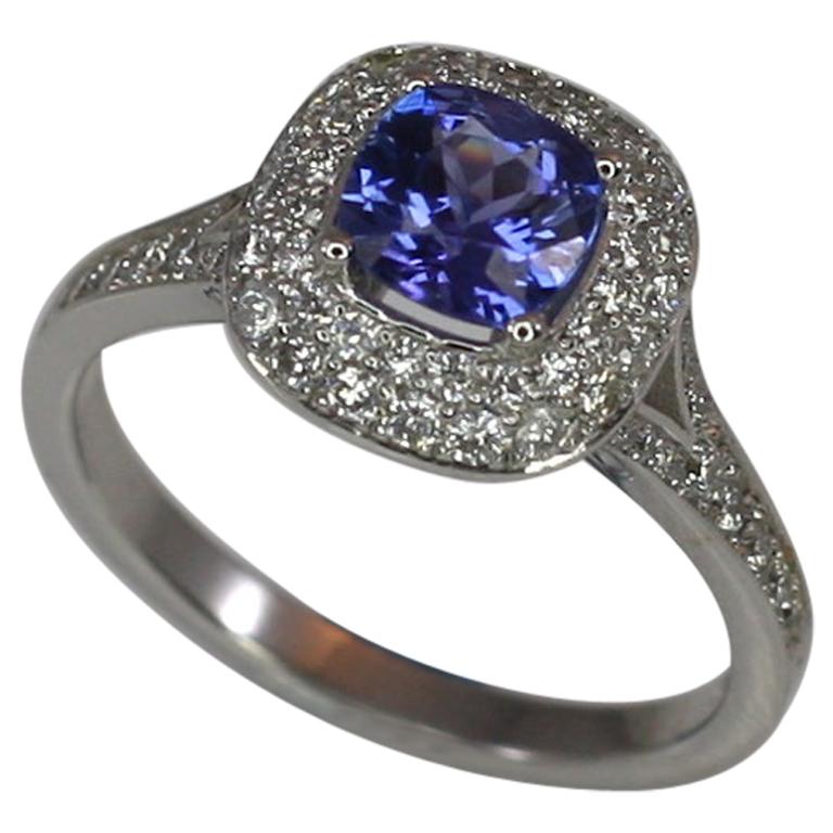 Georgios Collections 18 Karat White Gold Tanzanite and Diamond Rosette Band Ring For Sale