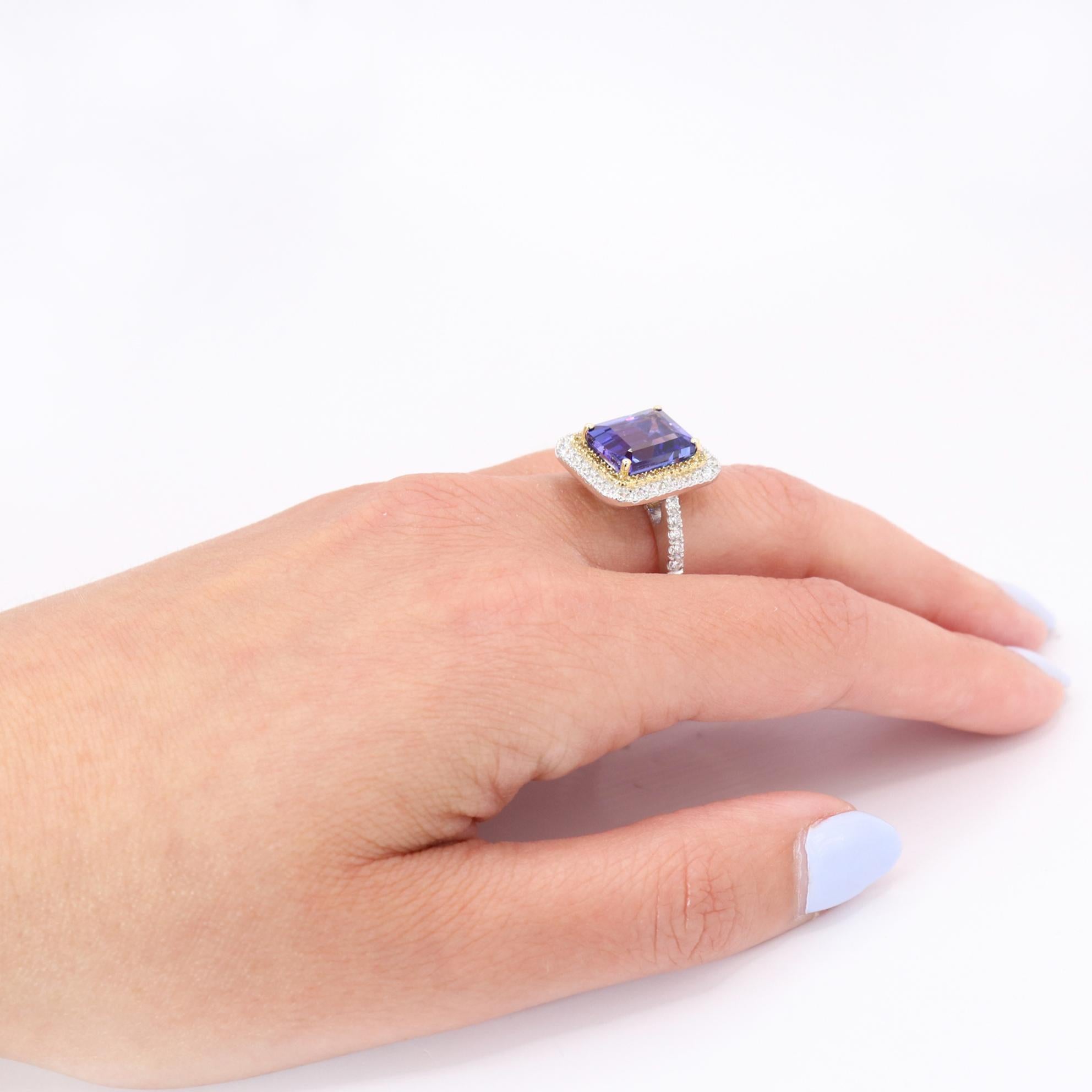 Georgios Collections 18 Karat White Gold Tanzanite Ring with Yellow Diamonds For Sale 4