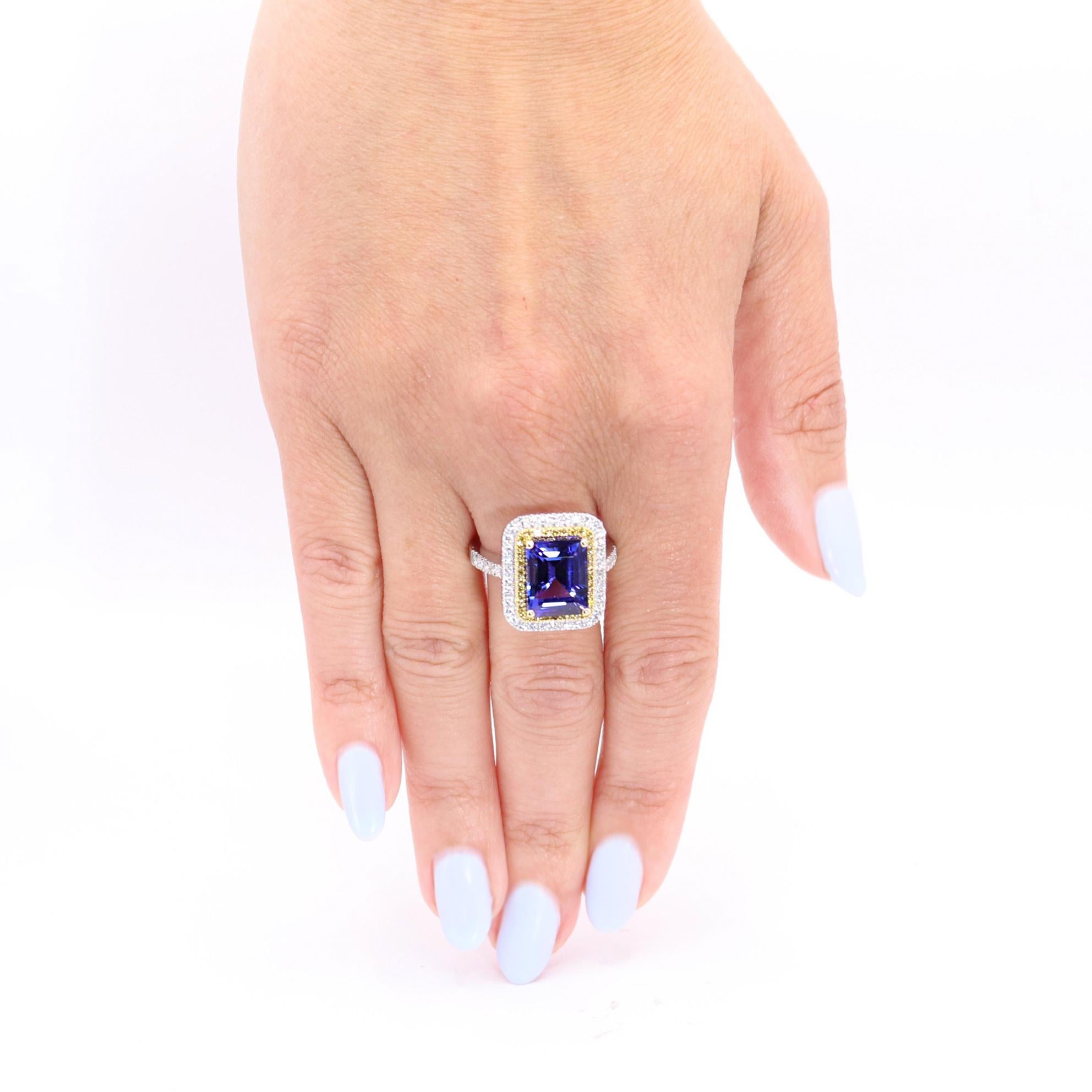 Georgios Collections 18 Karat White Gold Tanzanite Ring with Yellow Diamonds For Sale 5