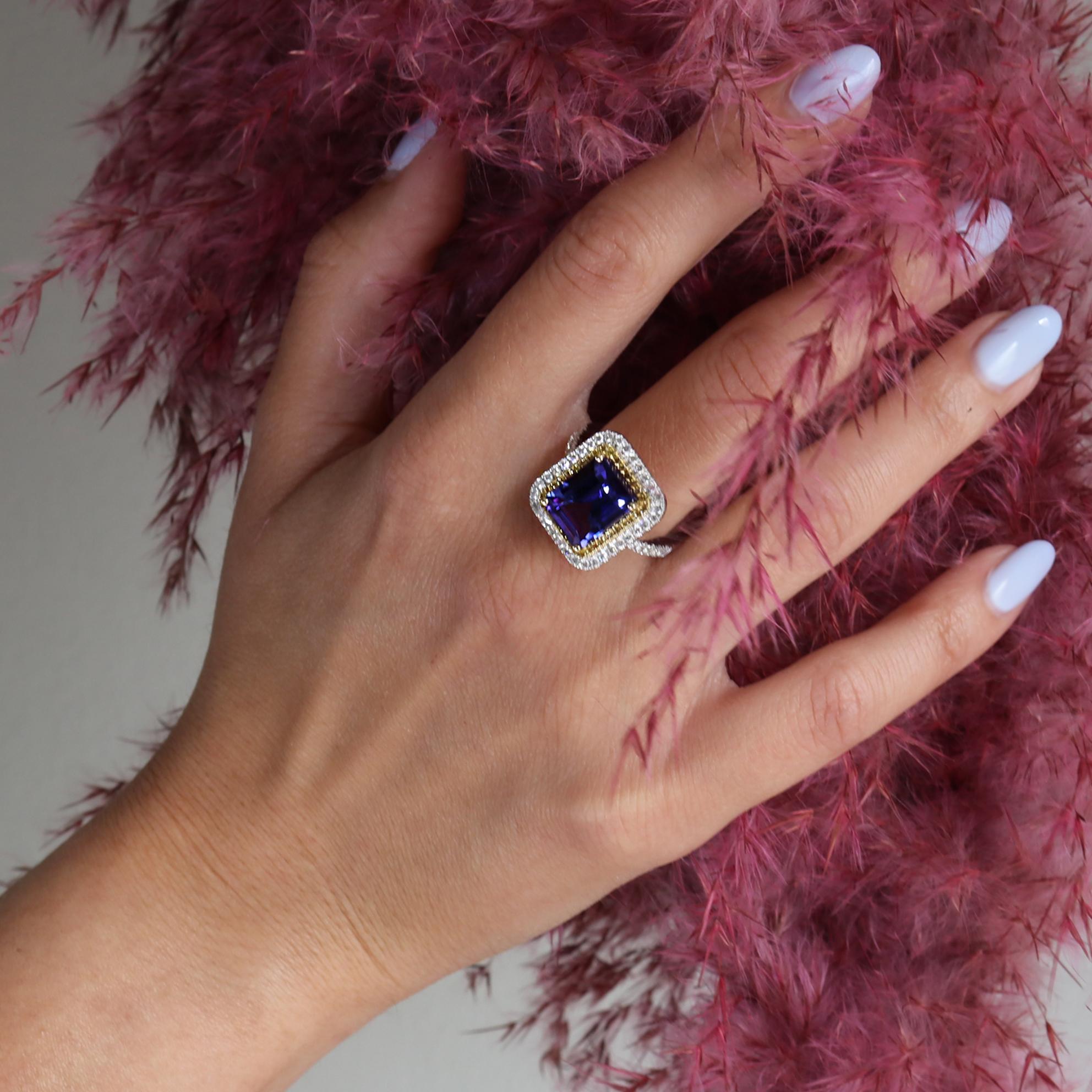 Georgios Collections 18 Karat White Gold Tanzanite Ring with Yellow Diamonds For Sale 8