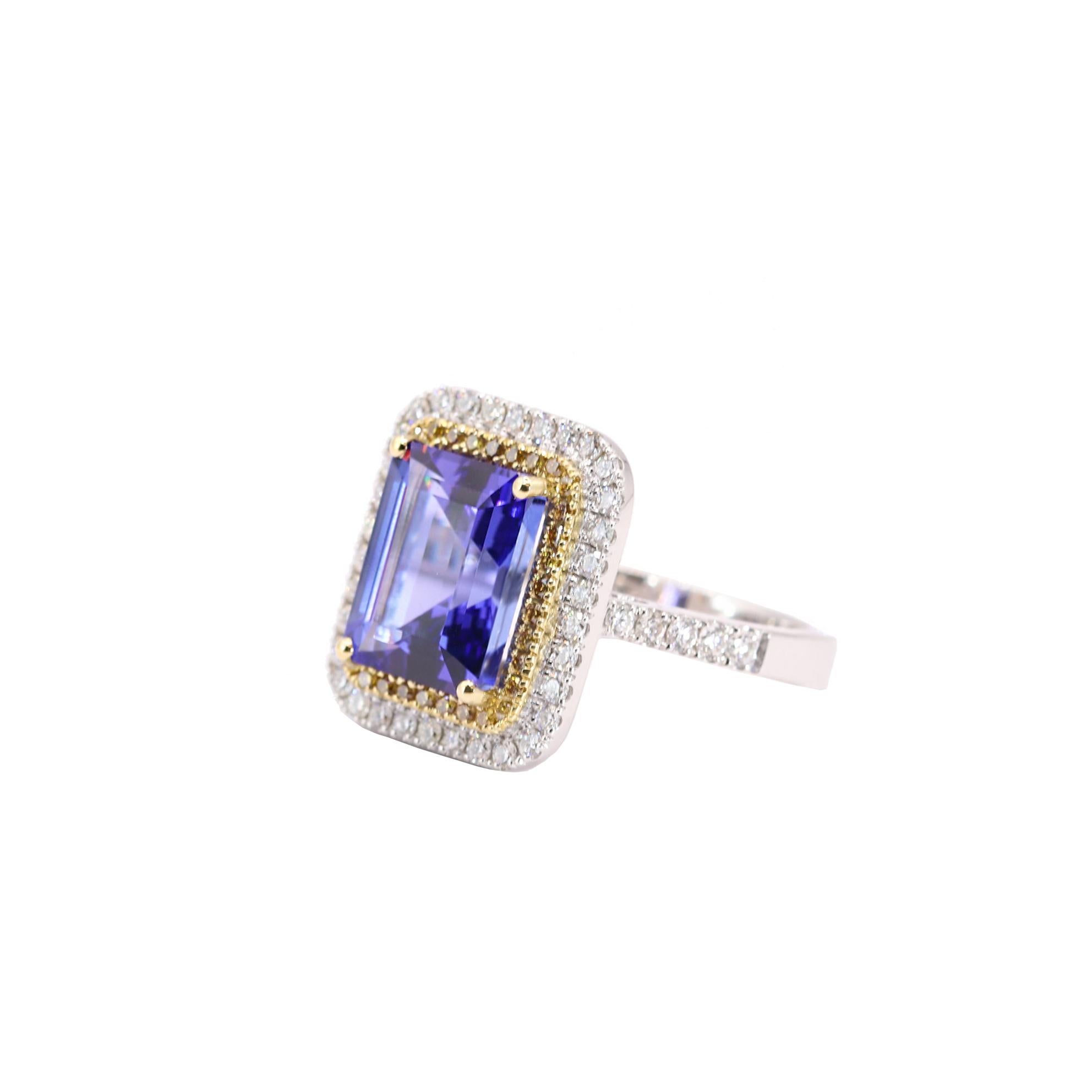 Georgios Collections 18 Karat White Gold Tanzanite Ring with Yellow Diamonds In New Condition For Sale In Astoria, NY