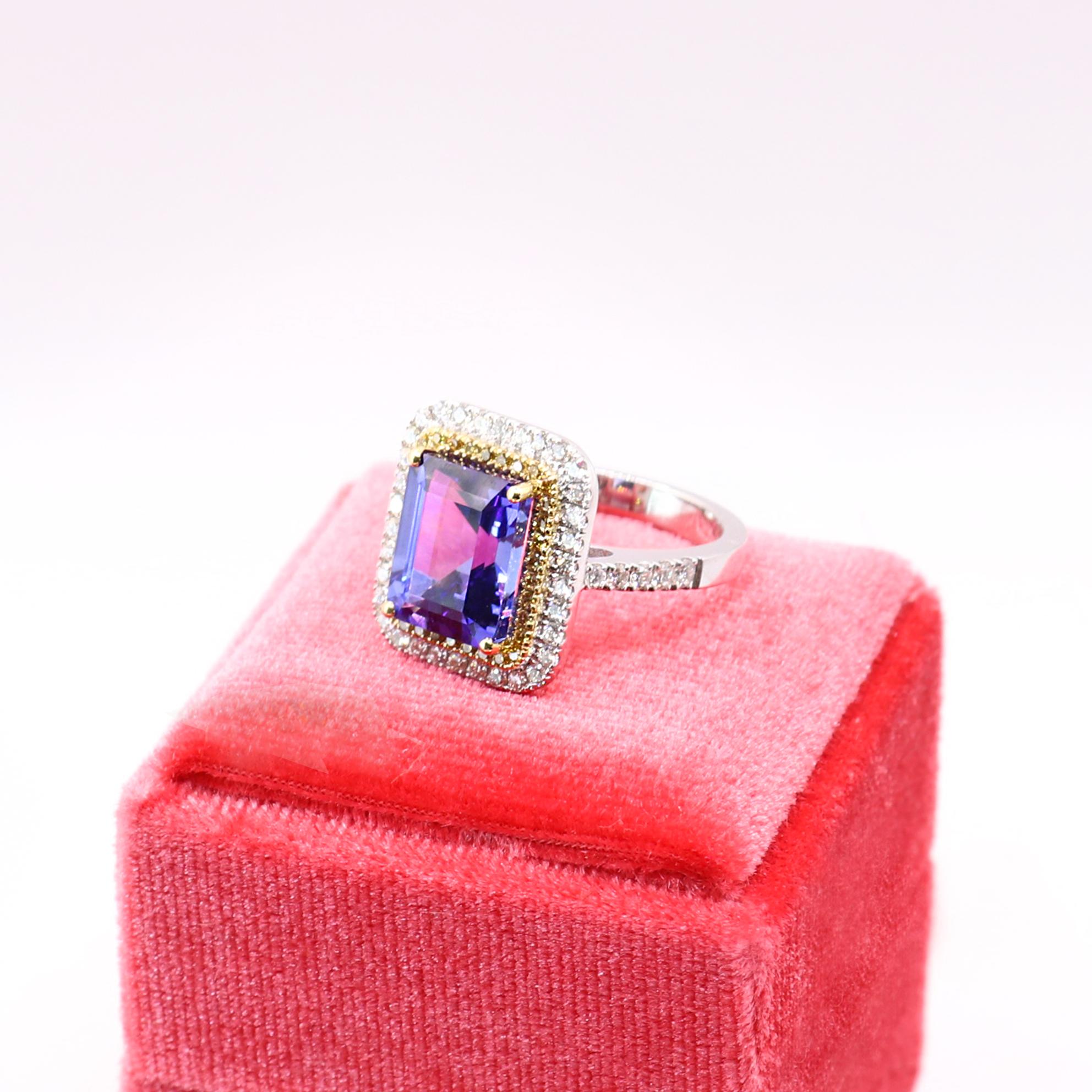 Georgios Collections 18 Karat White Gold Tanzanite Ring with Yellow Diamonds For Sale 1