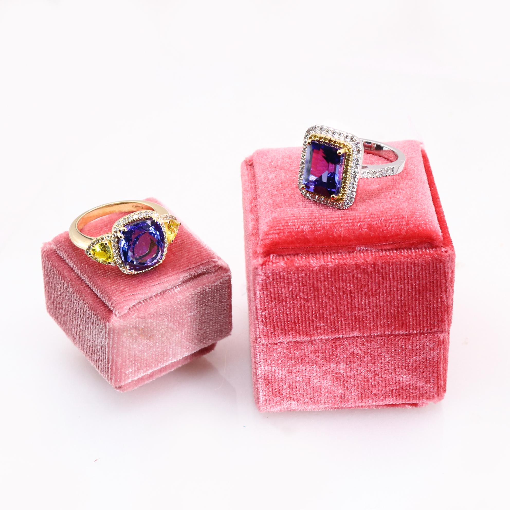 Georgios Collections 18 Karat White Gold Tanzanite Ring with Yellow Diamonds For Sale 2