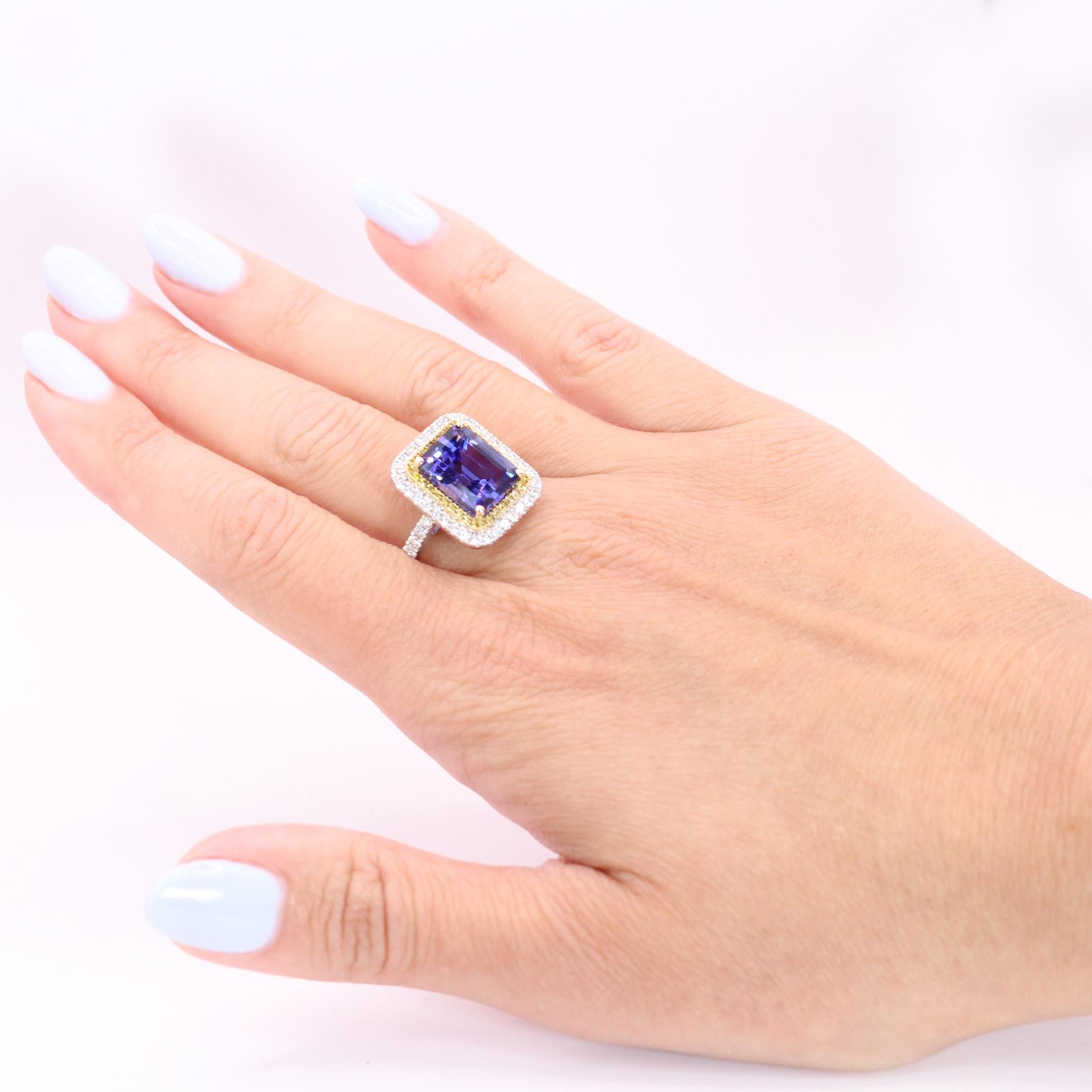 Georgios Collections 18 Karat White Gold Tanzanite Ring with Yellow Diamonds For Sale 3
