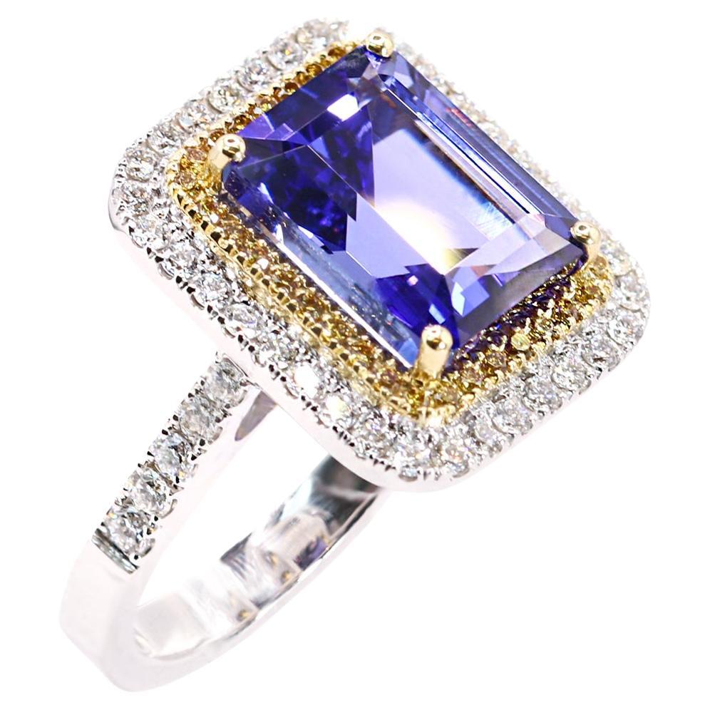 Georgios Collections 18 Karat White Gold Tanzanite Ring with Yellow Diamonds