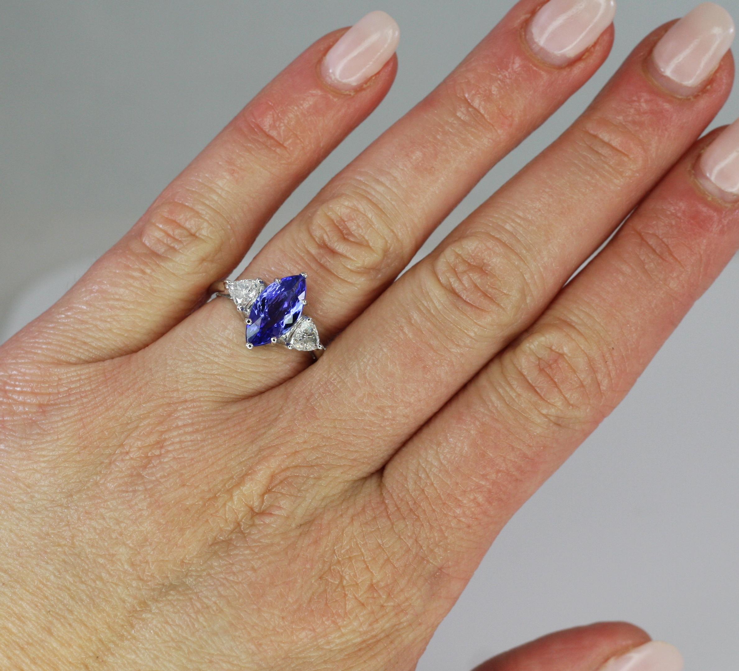 Georgios Collections 18 Karat White Gold Tanzanite Solitaire and Diamond Ring For Sale 3
